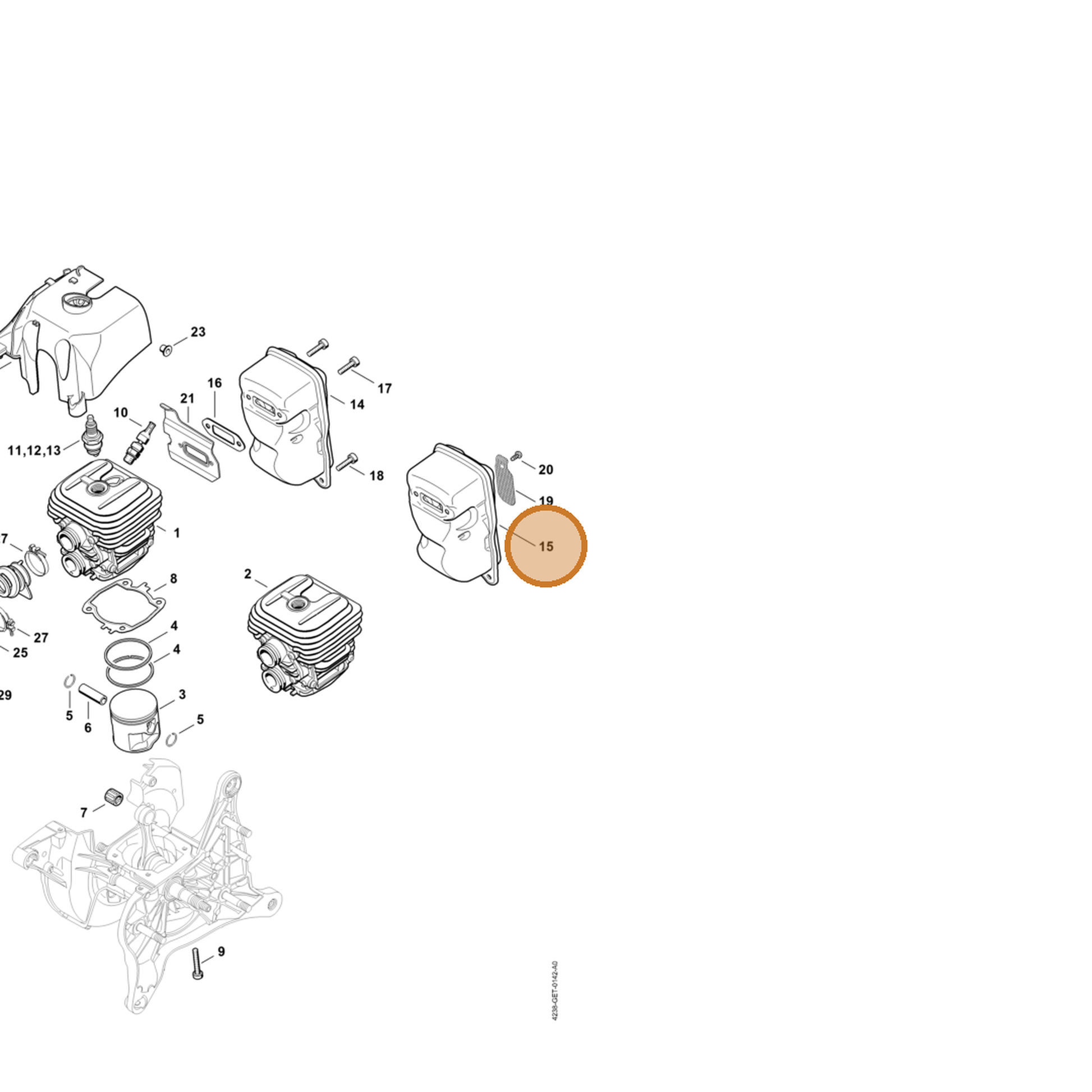 STIHL part 4238-140-0611 — IPL diagram snippet (6x zoom, amber highlight)