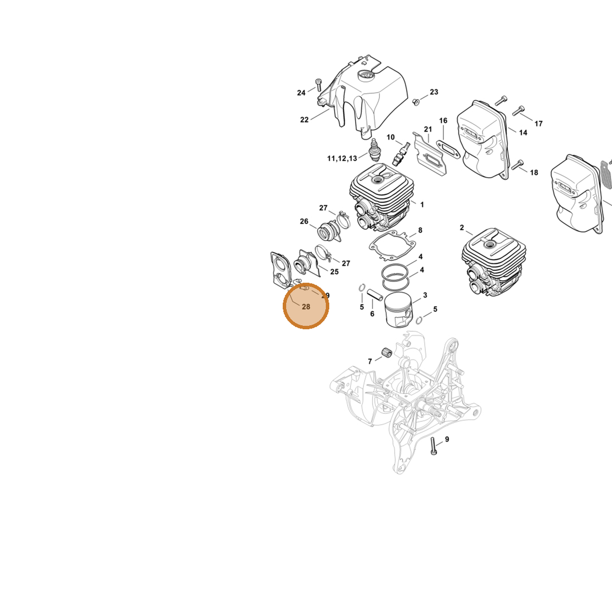 STIHL part 4238-140-2200 — IPL diagram snippet (6x zoom, amber highlight)