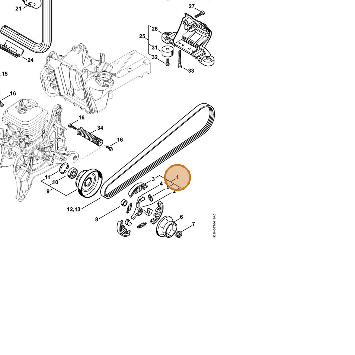 STIHL part 4238-160-2002 — IPL diagram snippet (6x zoom, amber highlight)