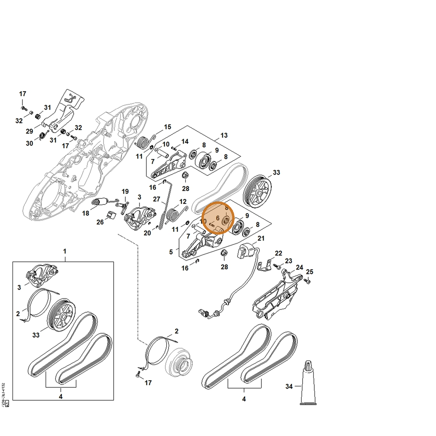 STIHL part 4238-162-5203 — IPL diagram snippet (6x zoom, amber highlight)