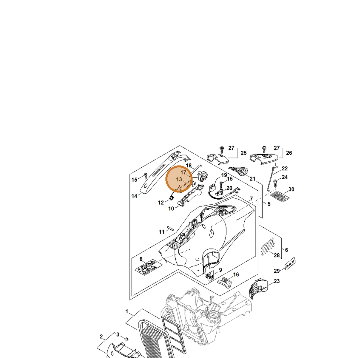 STIHL part 4238-182-0800 — IPL diagram snippet (6x zoom, amber highlight)