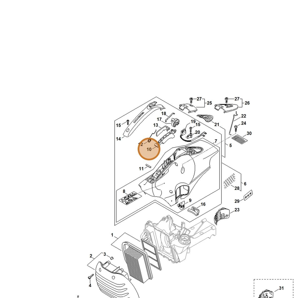 STIHL part 4238-182-1000 — IPL diagram snippet (6x zoom, amber highlight)