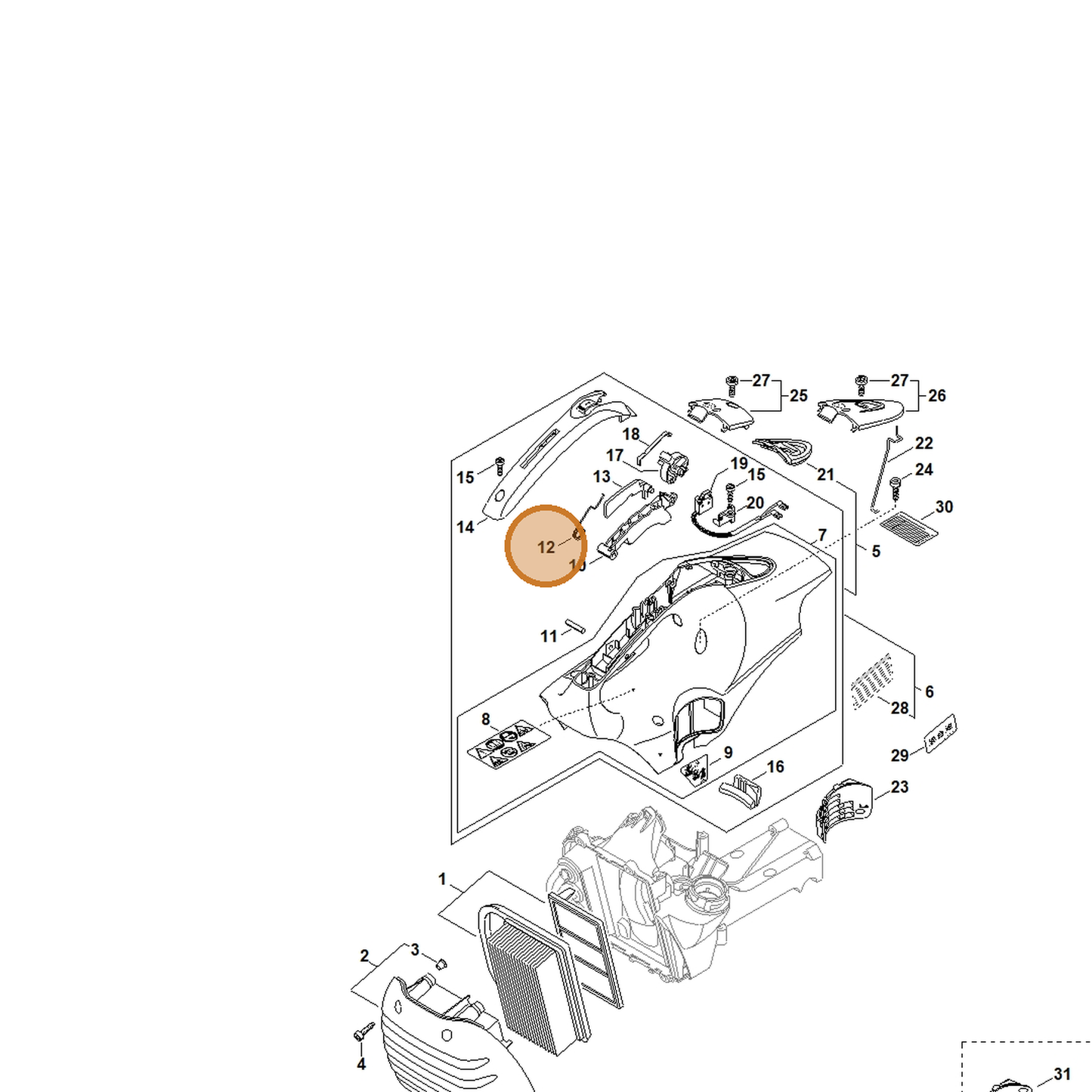 STIHL part 4238-182-4500 — IPL diagram snippet (6x zoom, amber highlight)