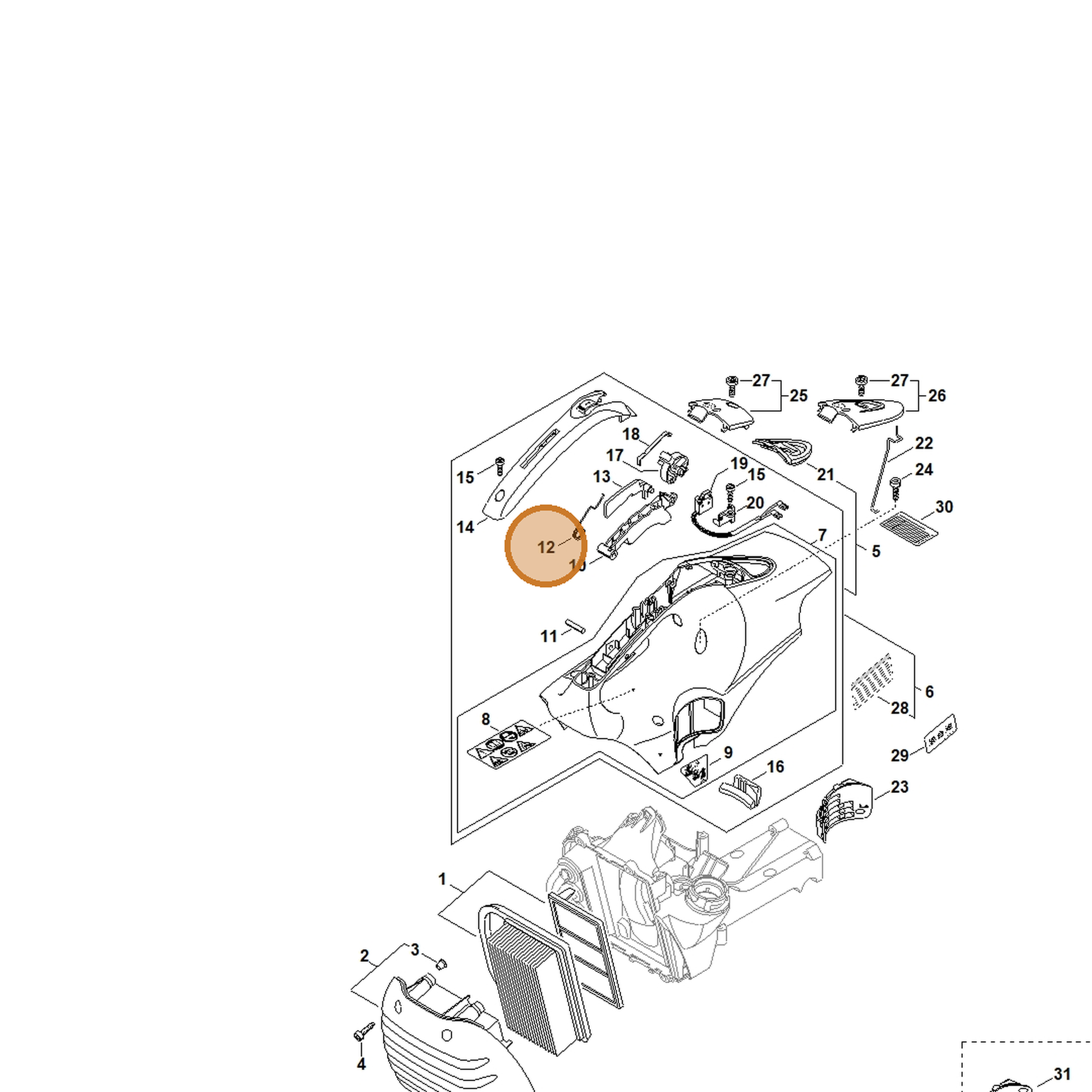 STIHL part 4238-182-4500 — IPL diagram snippet (6x zoom, amber highlight)