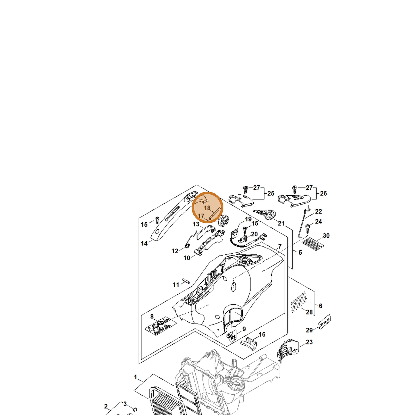 STIHL part 4238-182-4700 — IPL diagram snippet (6x zoom, amber highlight)