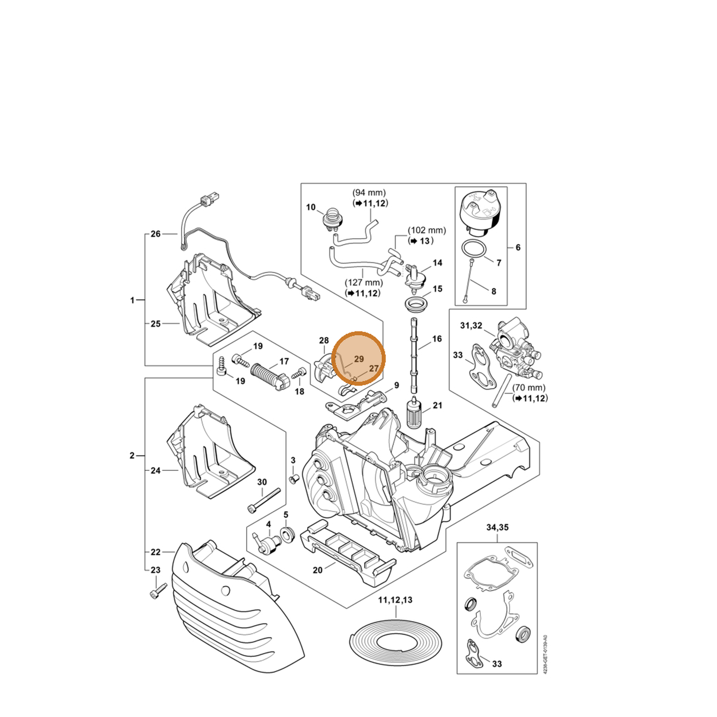 STIHL part 4238-185-1500 — IPL diagram snippet (6x zoom, amber highlight)