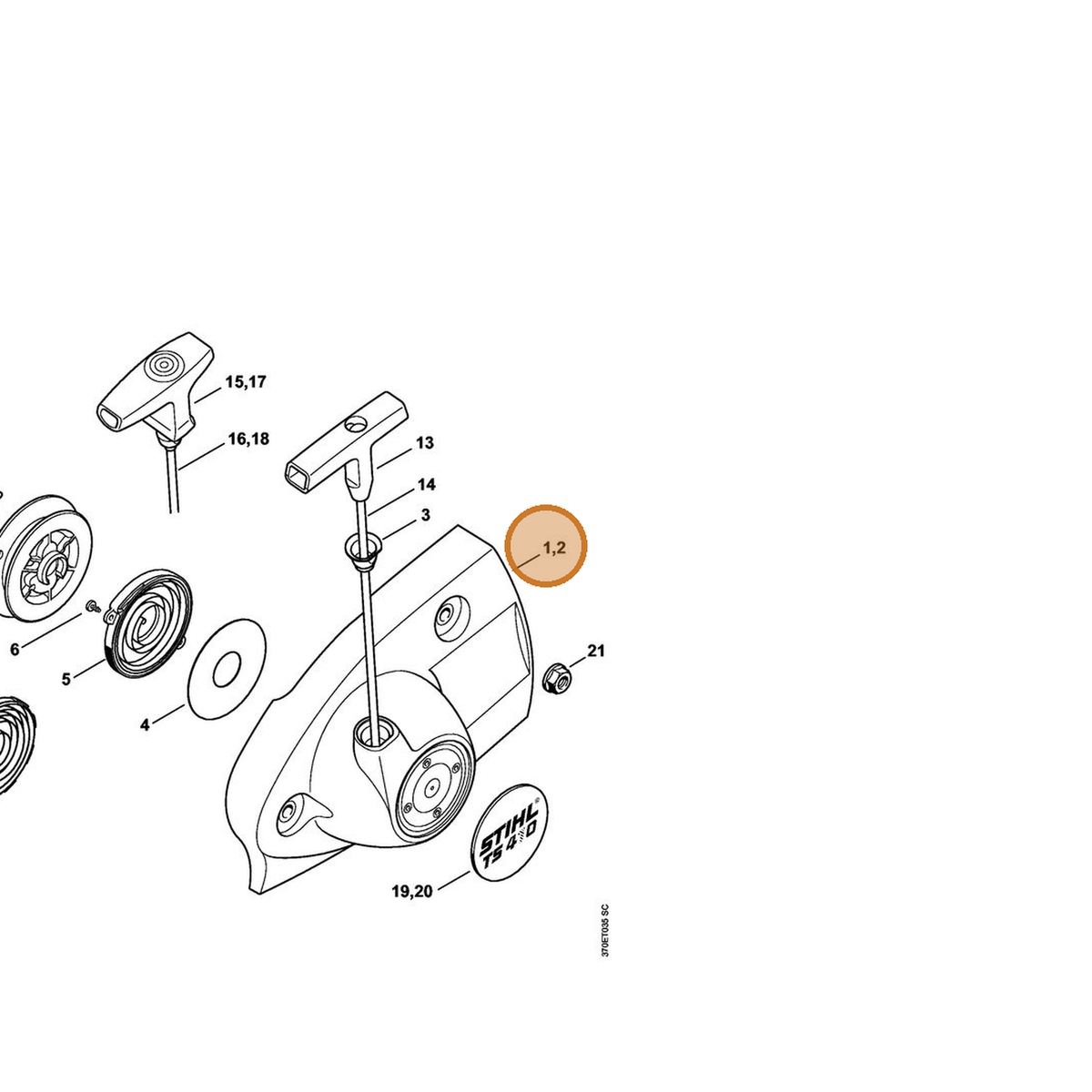 STIHL part 4238-190-0404 — IPL diagram snippet (6x zoom, amber highlight)