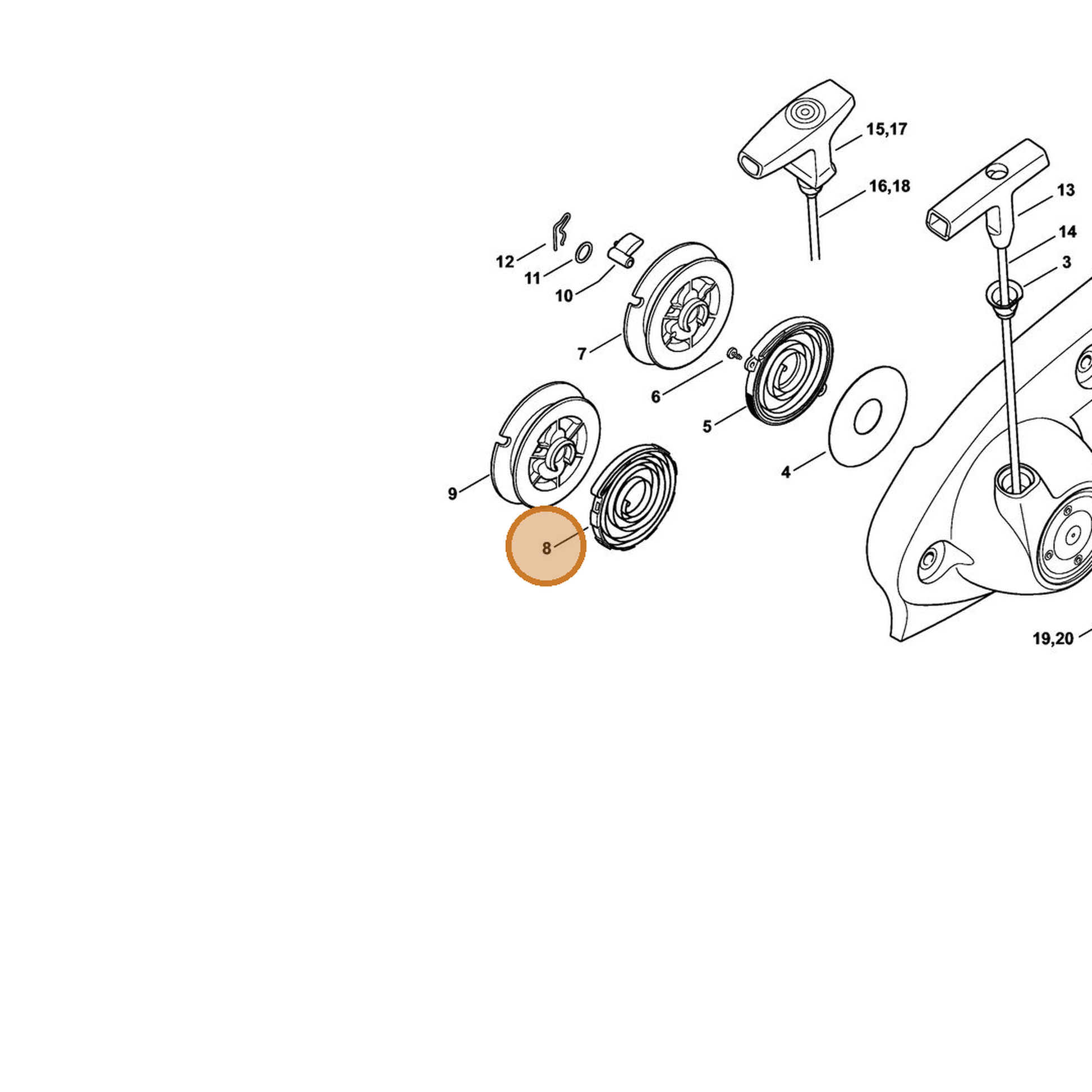 STIHL part 4238-190-0601 — IPL diagram snippet (6x zoom, amber highlight)
