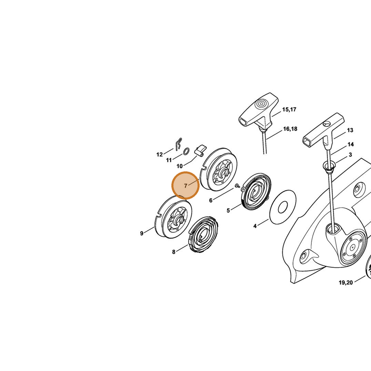 STIHL part 4238-190-1001 — IPL diagram snippet (6x zoom, amber highlight)
