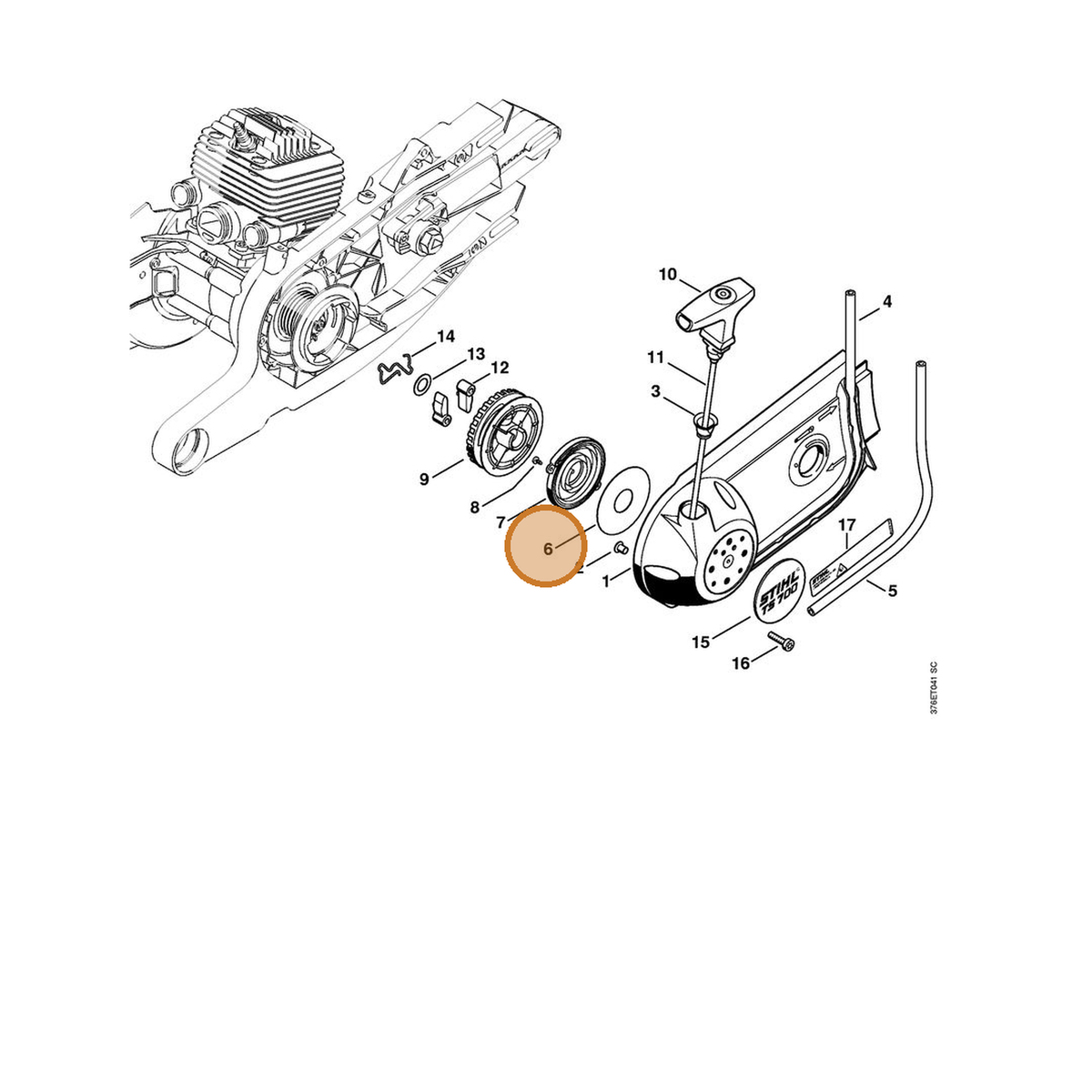 STIHL part 4238-195-9000 — IPL diagram snippet (6x zoom, amber highlight)