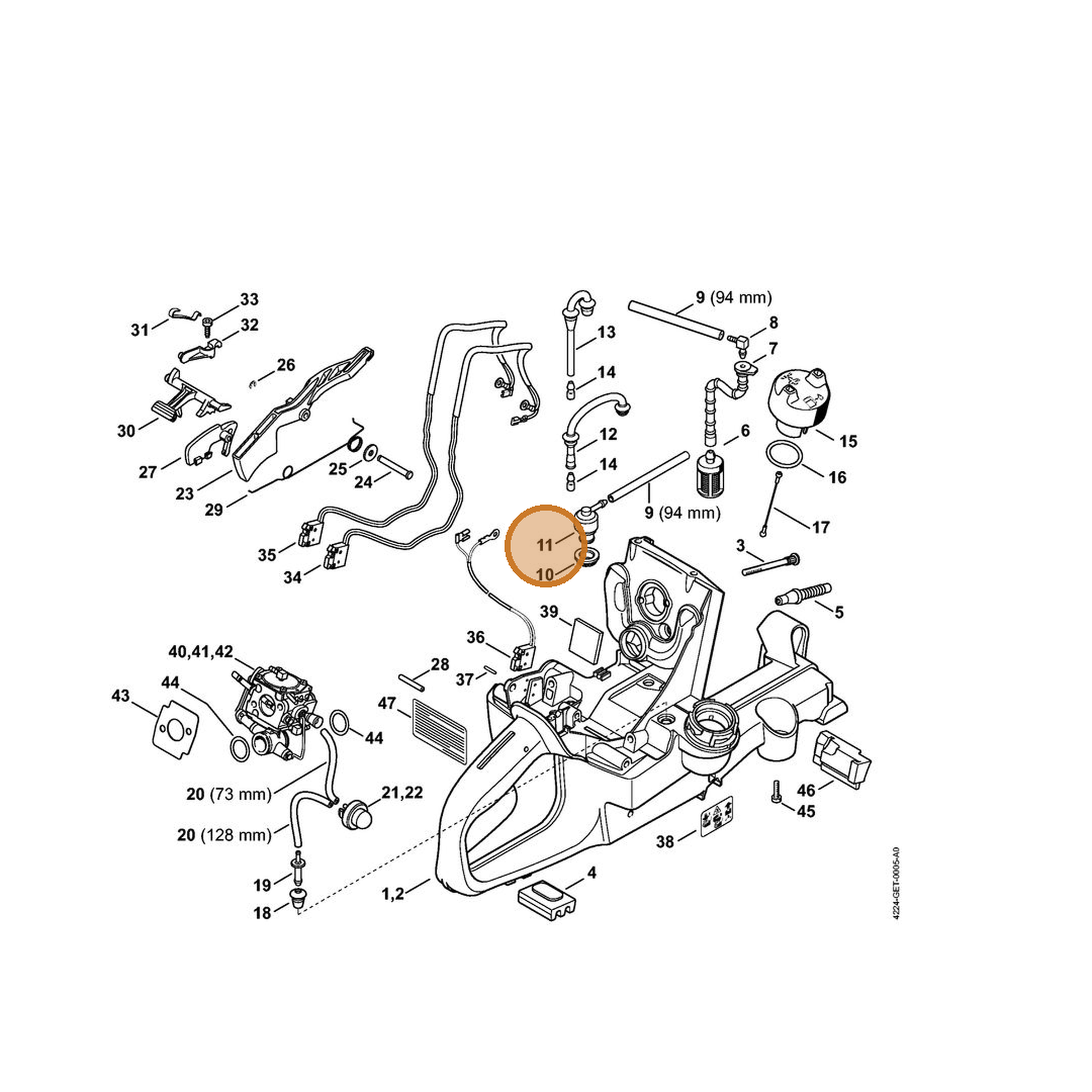 STIHL part 4238-350-5800 — IPL diagram snippet (6x zoom, amber highlight)