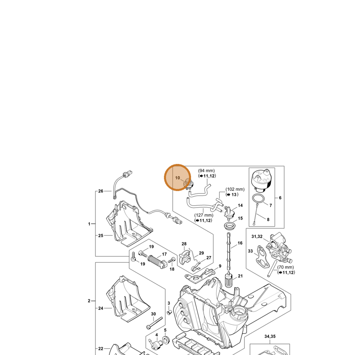 STIHL part 4238-350-6201 — IPL diagram snippet (6x zoom, amber highlight)