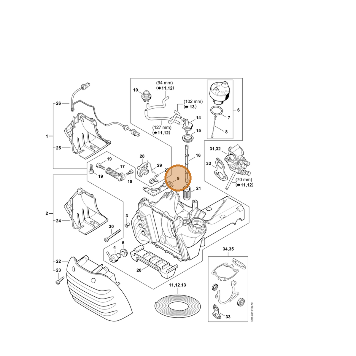 STIHL part 4238-352-8201 — IPL diagram snippet (6x zoom, amber highlight)