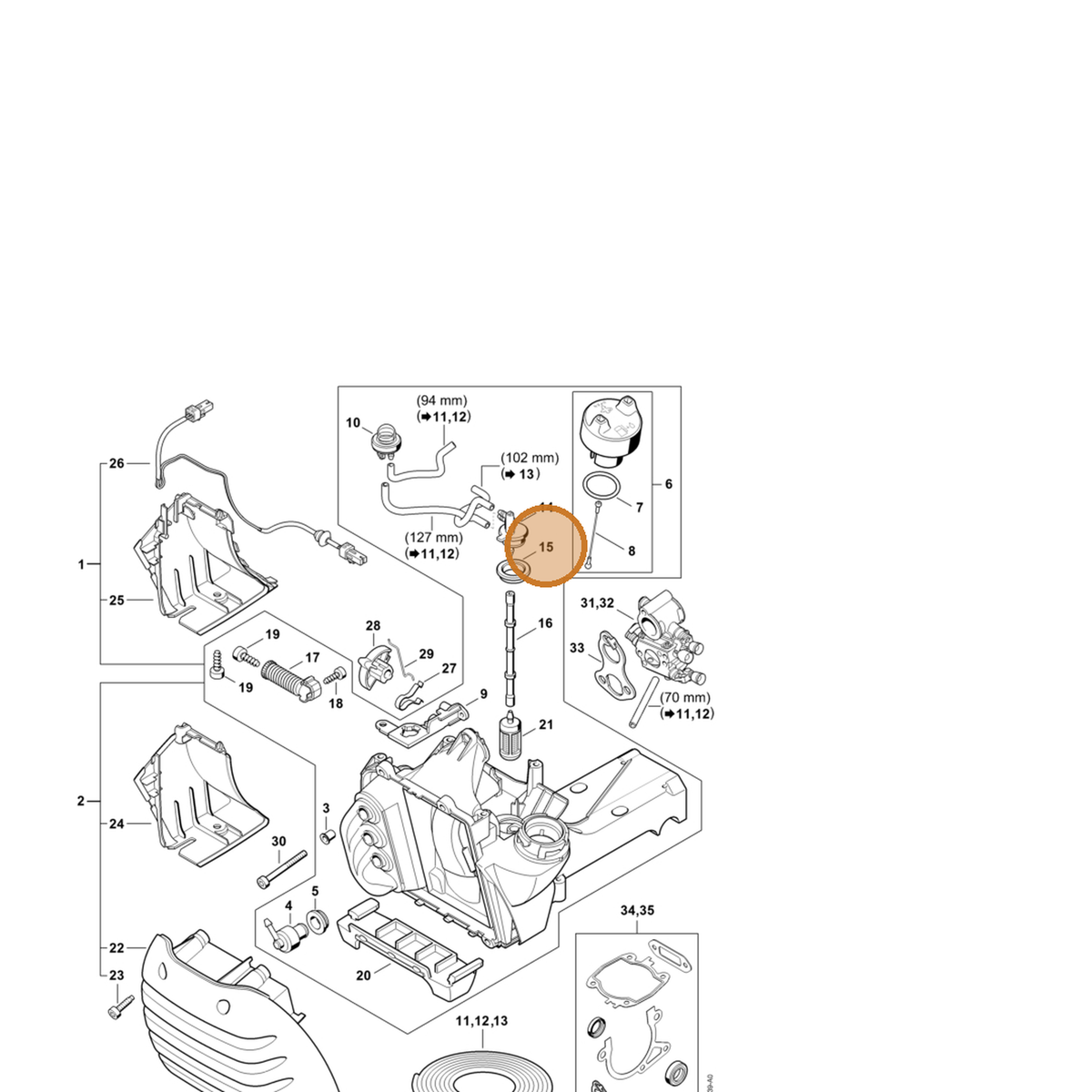 STIHL part 4238-353-9200 — IPL diagram snippet (6x zoom, amber highlight)
