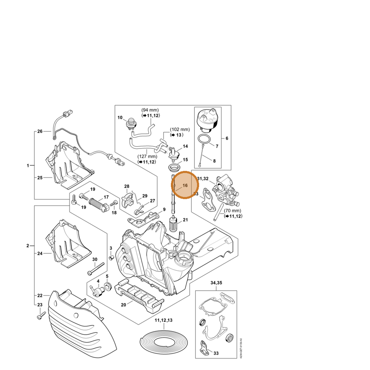 STIHL part 4238-358-7700 — IPL diagram snippet (6x zoom, amber highlight)