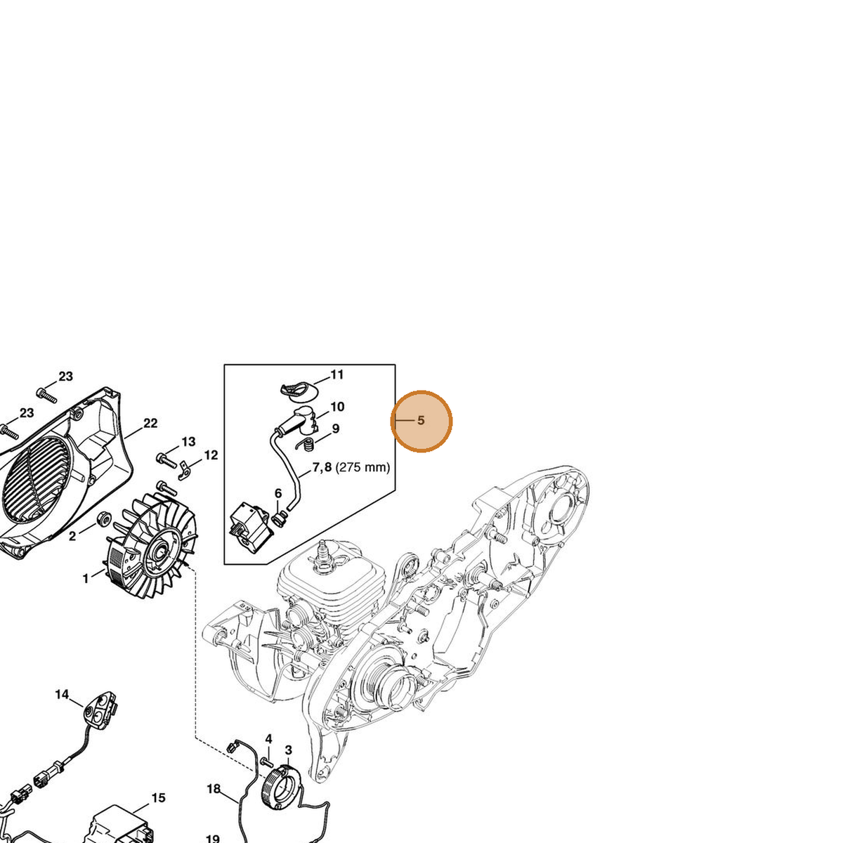 STIHL part 4238-400-1304 — IPL diagram snippet (6x zoom, amber highlight)