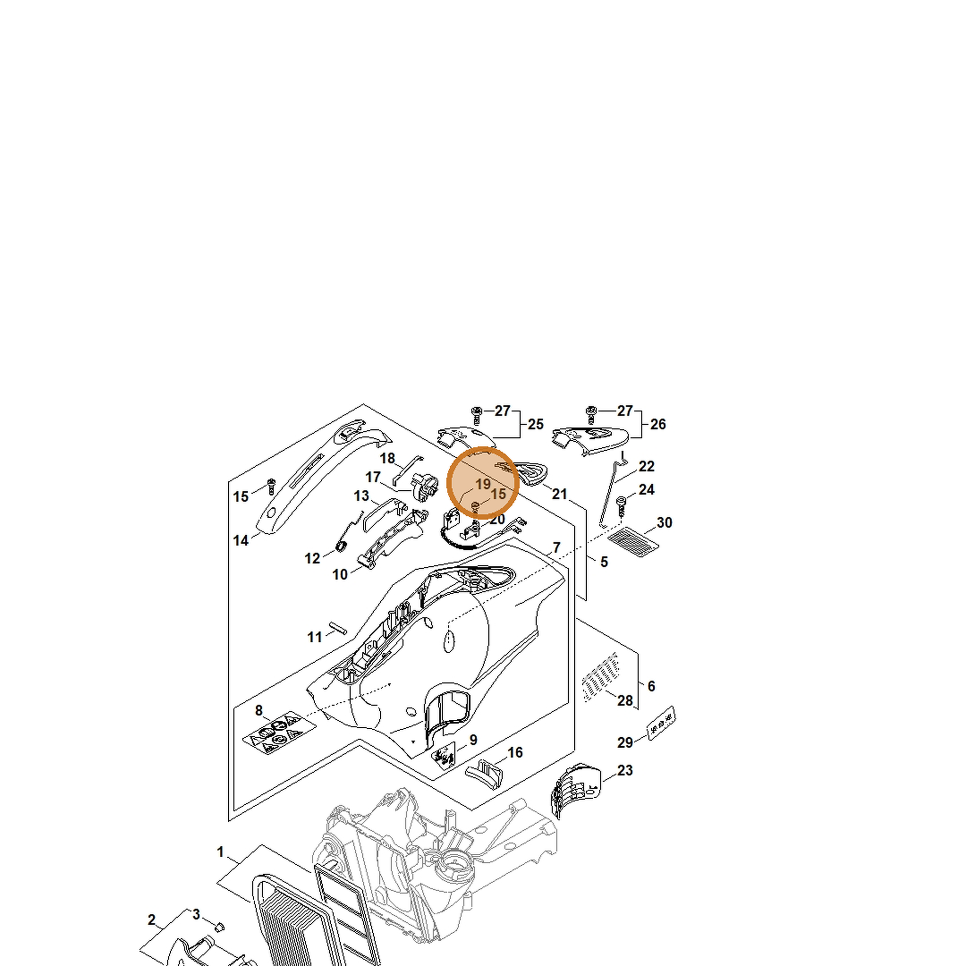 STIHL part 4238-430-0501 — IPL diagram snippet (6x zoom, amber highlight)