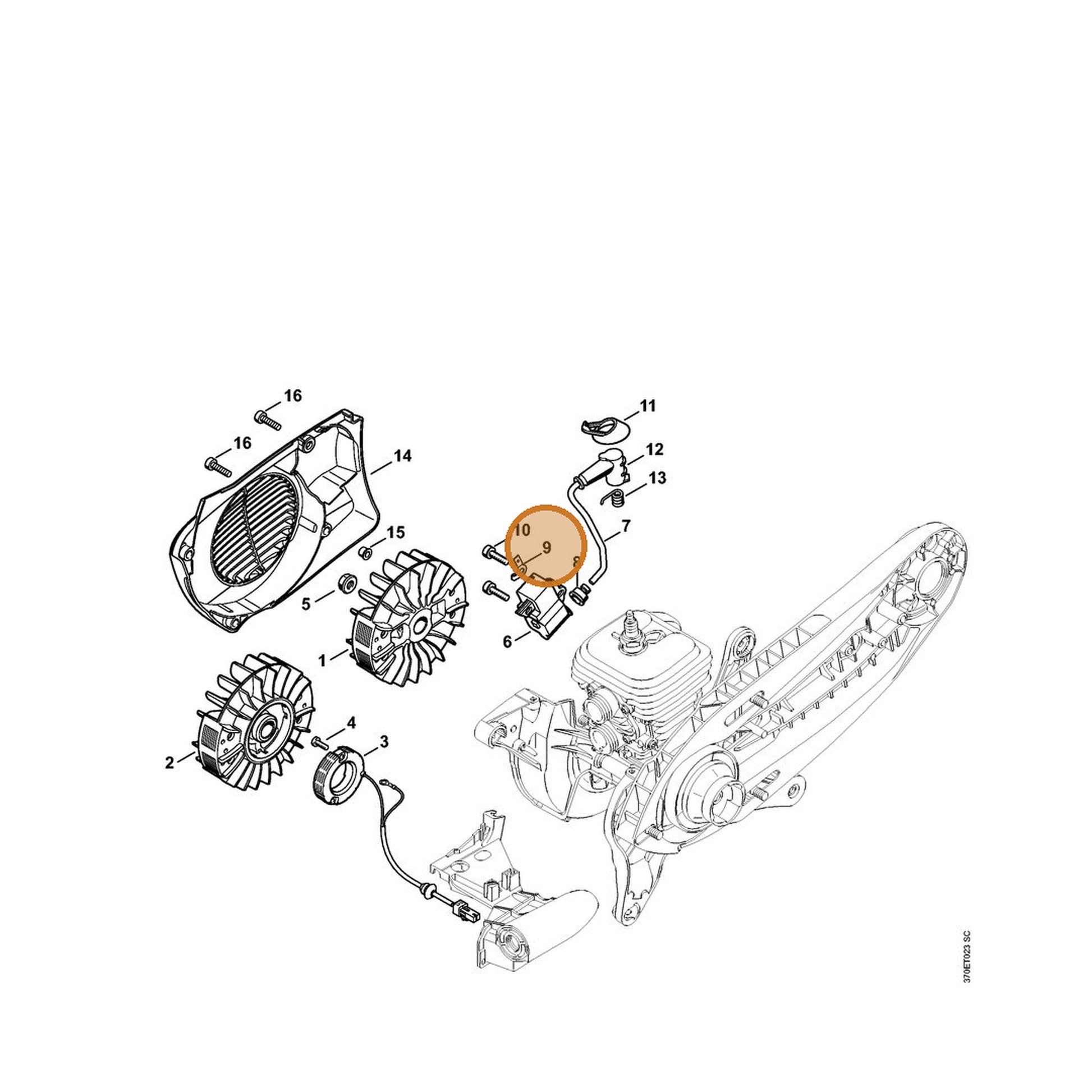 STIHL part 4238-431-2100 — IPL diagram snippet (6x zoom, amber highlight)