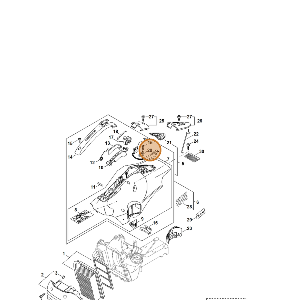 STIHL part 4238-435-6001 — IPL diagram snippet (6x zoom, amber highlight)