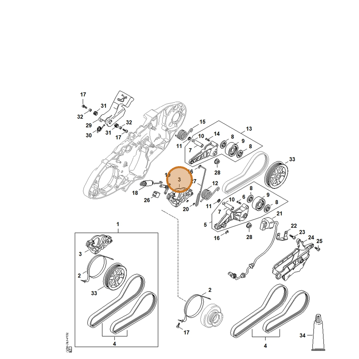 STIHL part 4238-690-0400 — IPL diagram snippet (6x zoom, amber highlight)