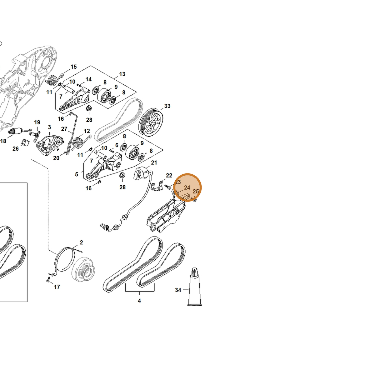 STIHL part 4238-690-1100 — IPL diagram snippet (6x zoom, amber highlight)