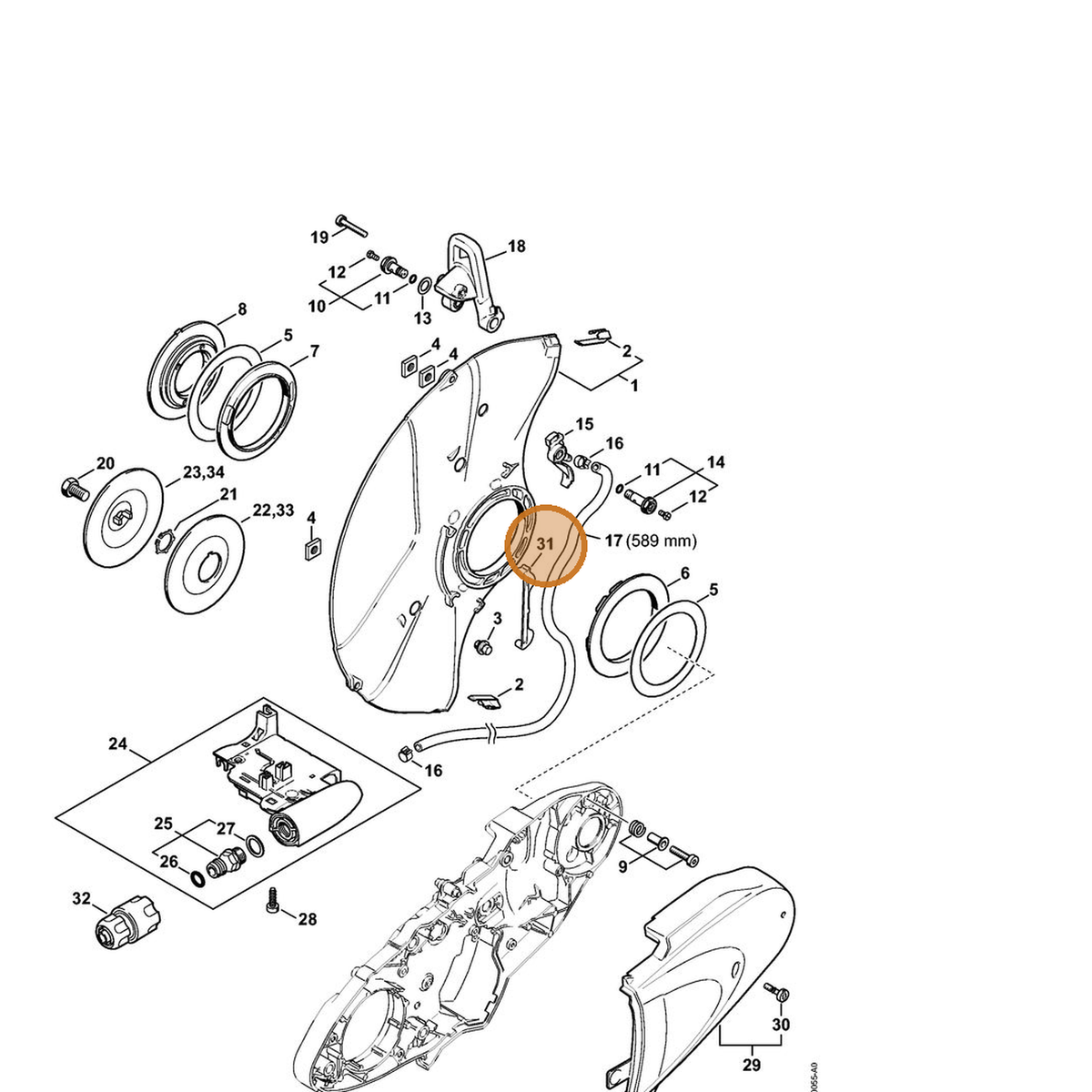 STIHL part 4238-692-0602 — IPL diagram snippet (6x zoom, amber highlight)