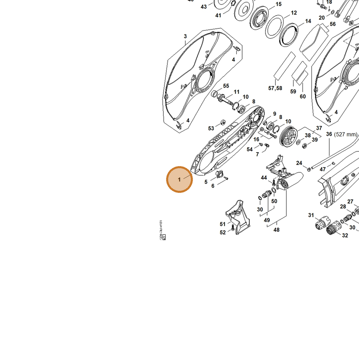 STIHL part 4238-701-0203 — IPL diagram snippet (6x zoom, amber highlight)