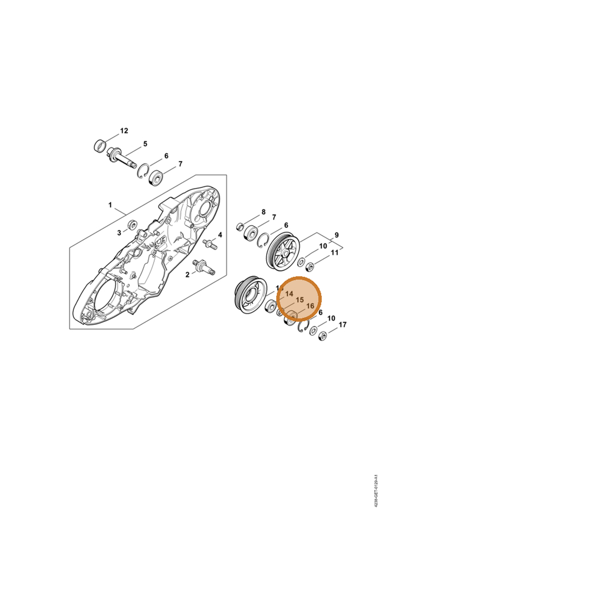 STIHL part 4238-704-3202 — IPL diagram snippet (6x zoom, amber highlight)