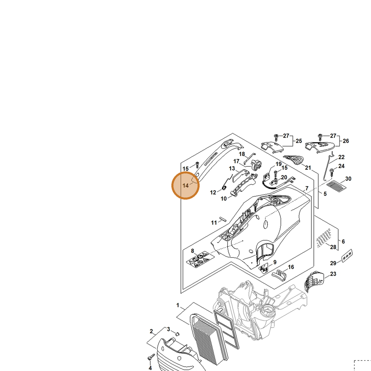 STIHL part 4238-791-0600 — IPL diagram snippet (6x zoom, amber highlight)