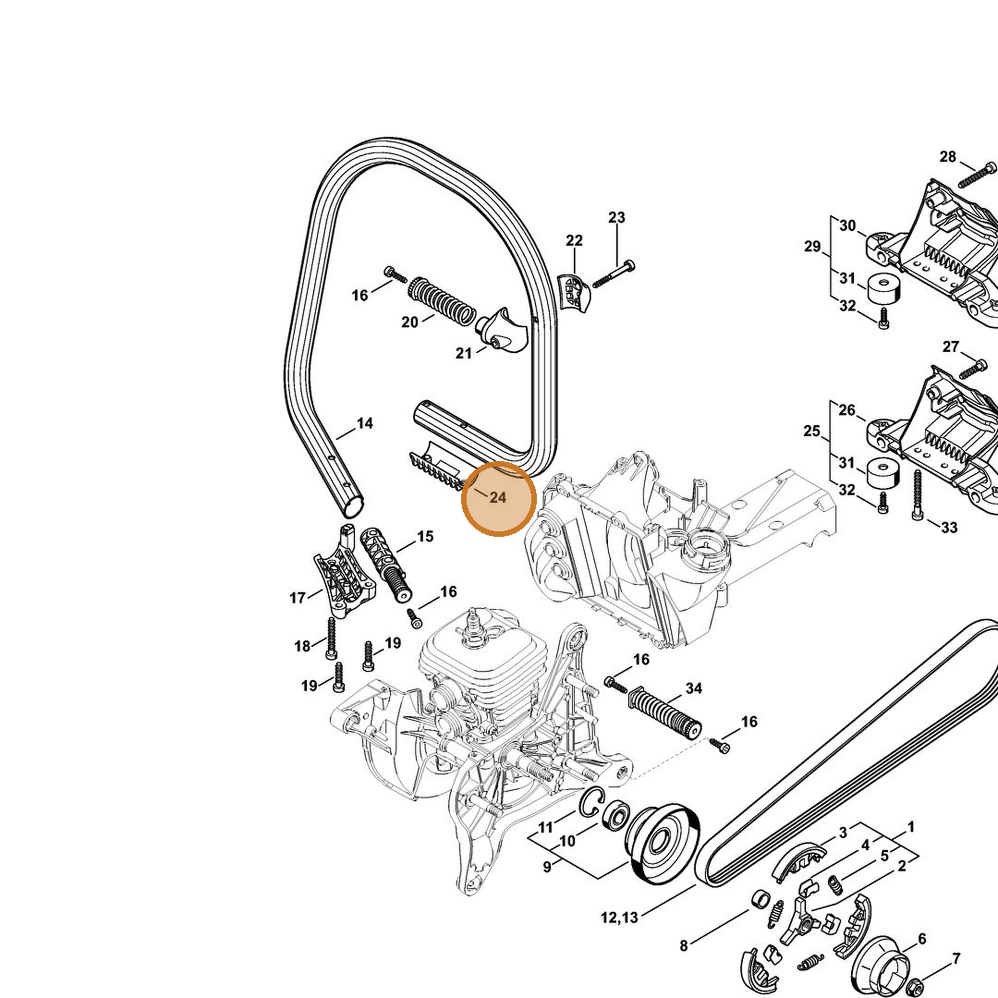 STIHL part 4238-791-0905 — IPL diagram snippet (6x zoom, amber highlight)