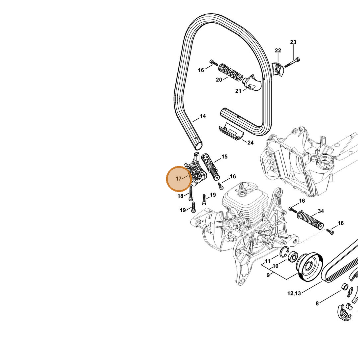 STIHL part 4238-791-0910 — IPL diagram snippet (6x zoom, amber highlight)