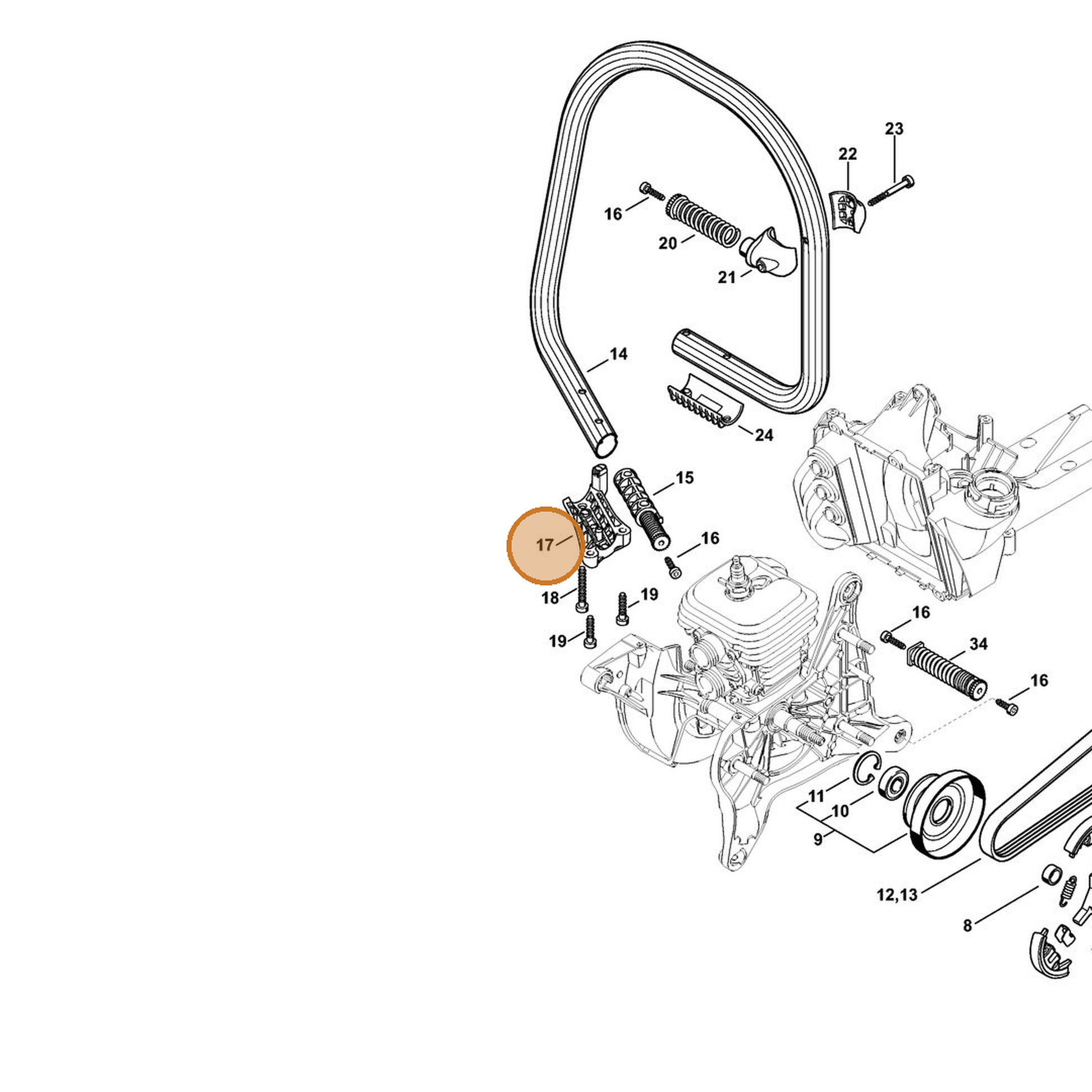 STIHL part 4238-791-0910 — IPL diagram snippet (6x zoom, amber highlight)