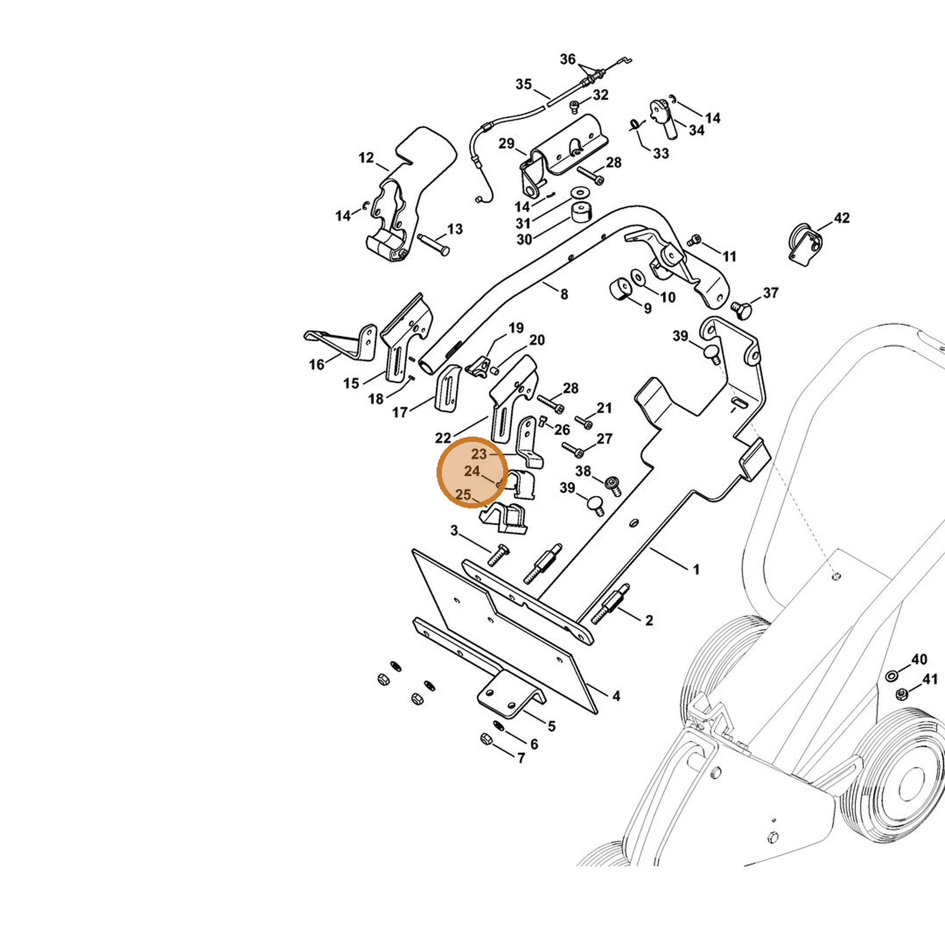 STIHL part 4238-792-0303 — IPL diagram snippet (6x zoom, amber highlight)