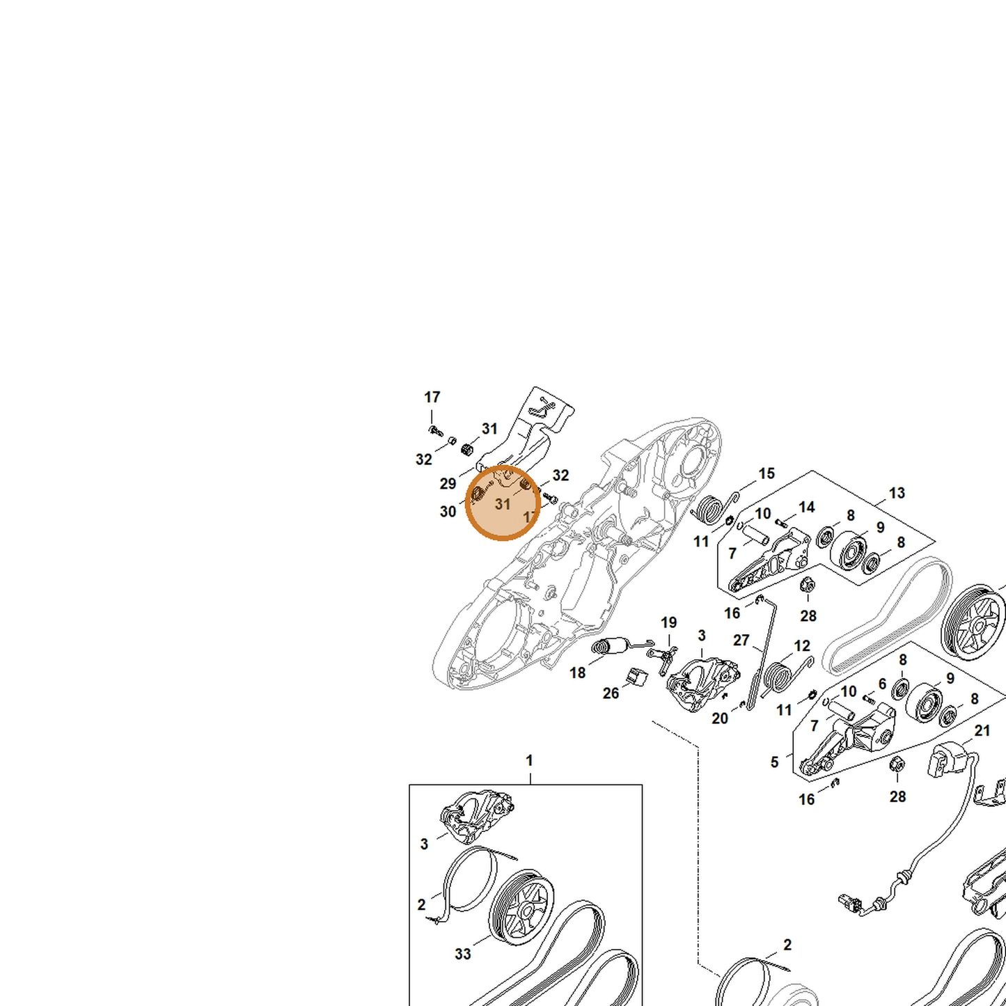 STIHL part 4238-792-5501 — IPL diagram snippet (6x zoom, amber highlight)