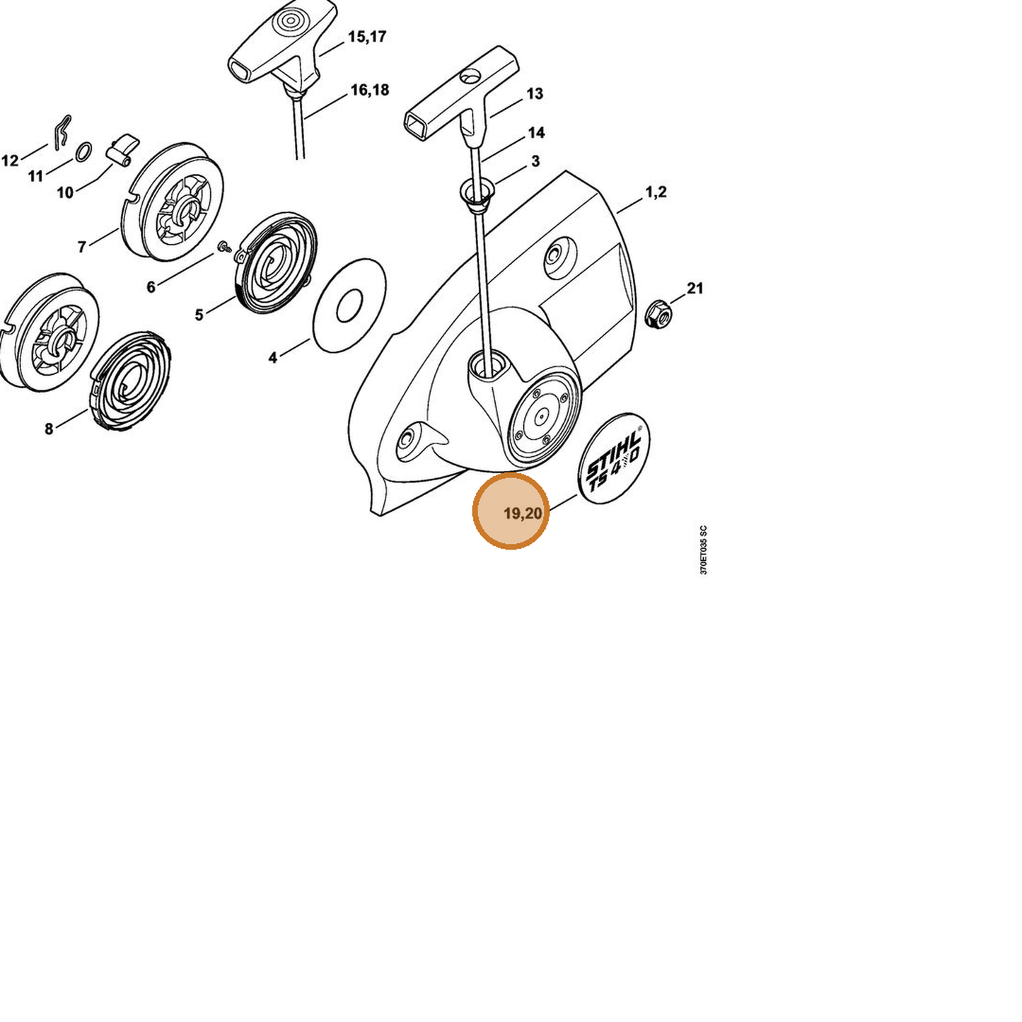 STIHL part 4238-967-1500 — IPL diagram snippet (6x zoom, amber highlight)
