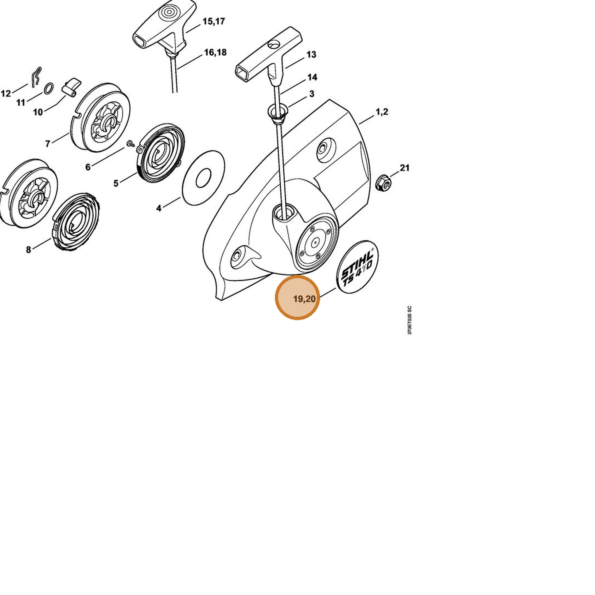 STIHL part 4238-967-1500 — IPL diagram snippet (6x zoom, amber highlight)