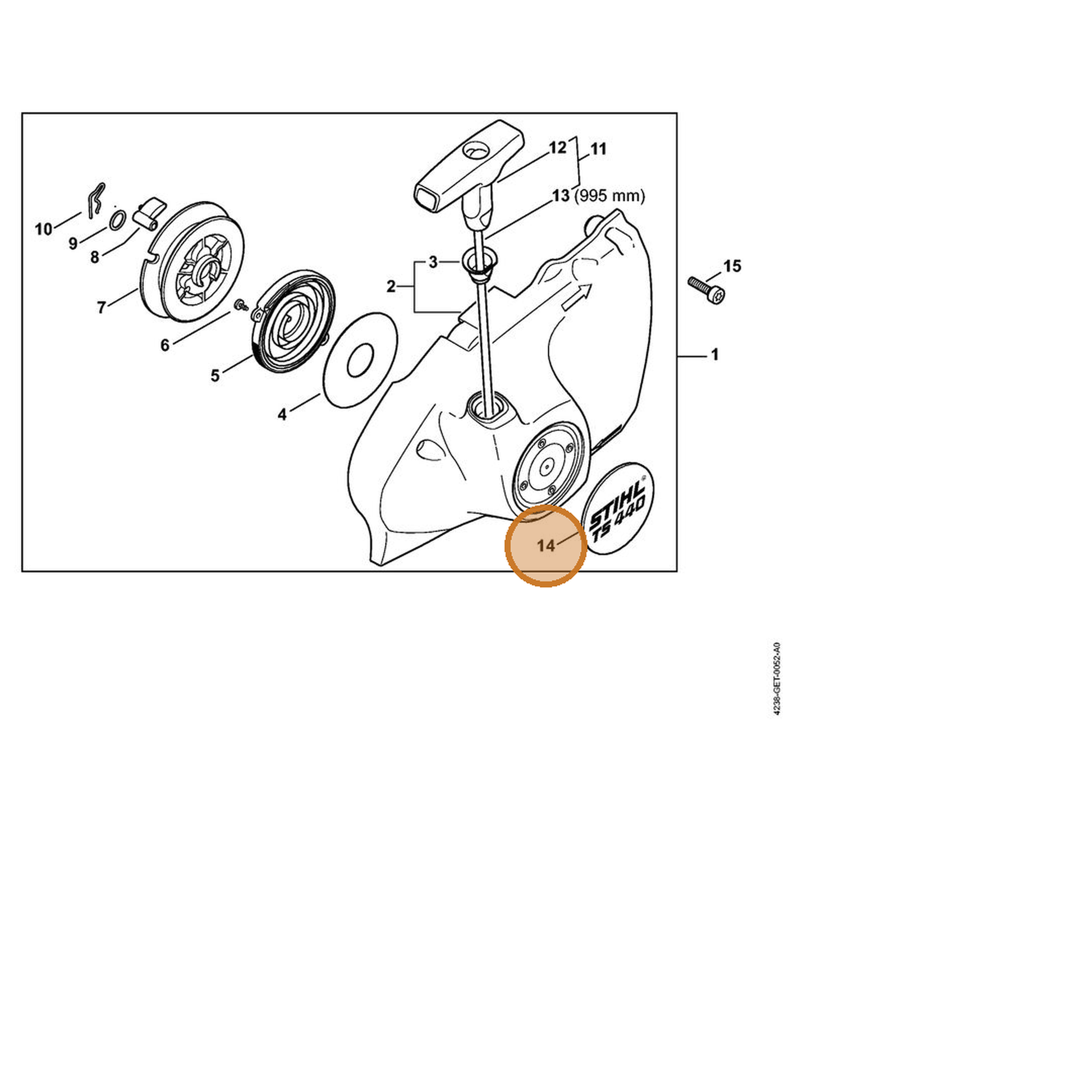 STIHL part 4238-967-1510 — IPL diagram snippet (6x zoom, amber highlight)