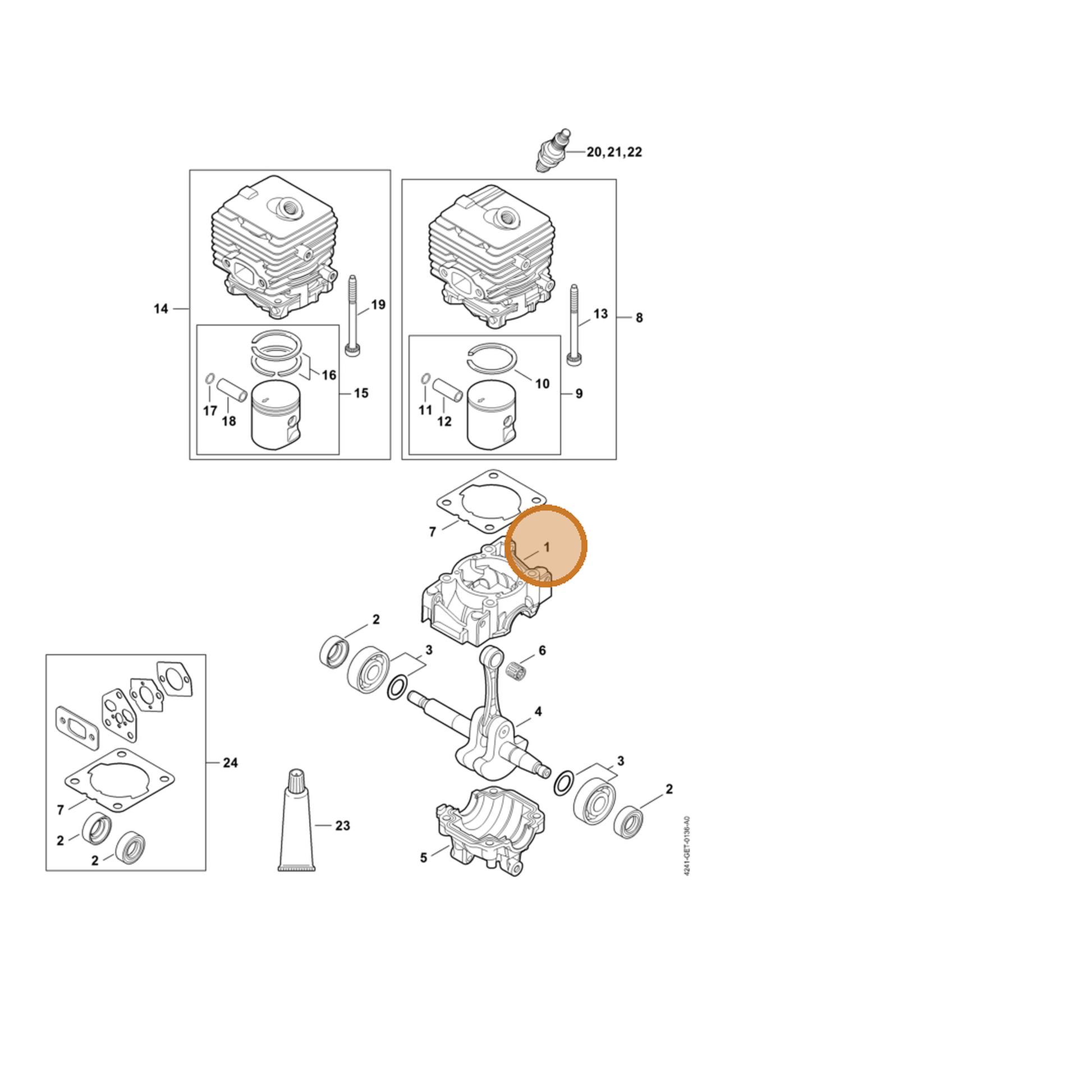 STIHL part 4241-021-0302 — IPL diagram snippet (6x zoom, amber highlight)