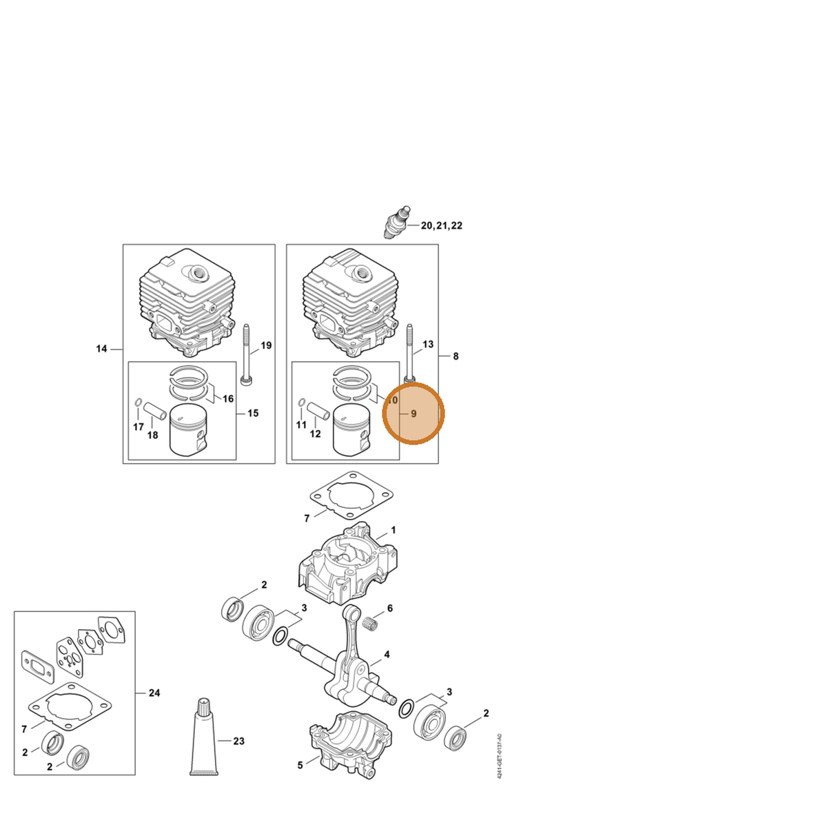 STIHL part 4241-030-2007 — IPL diagram snippet (6x zoom, amber highlight)