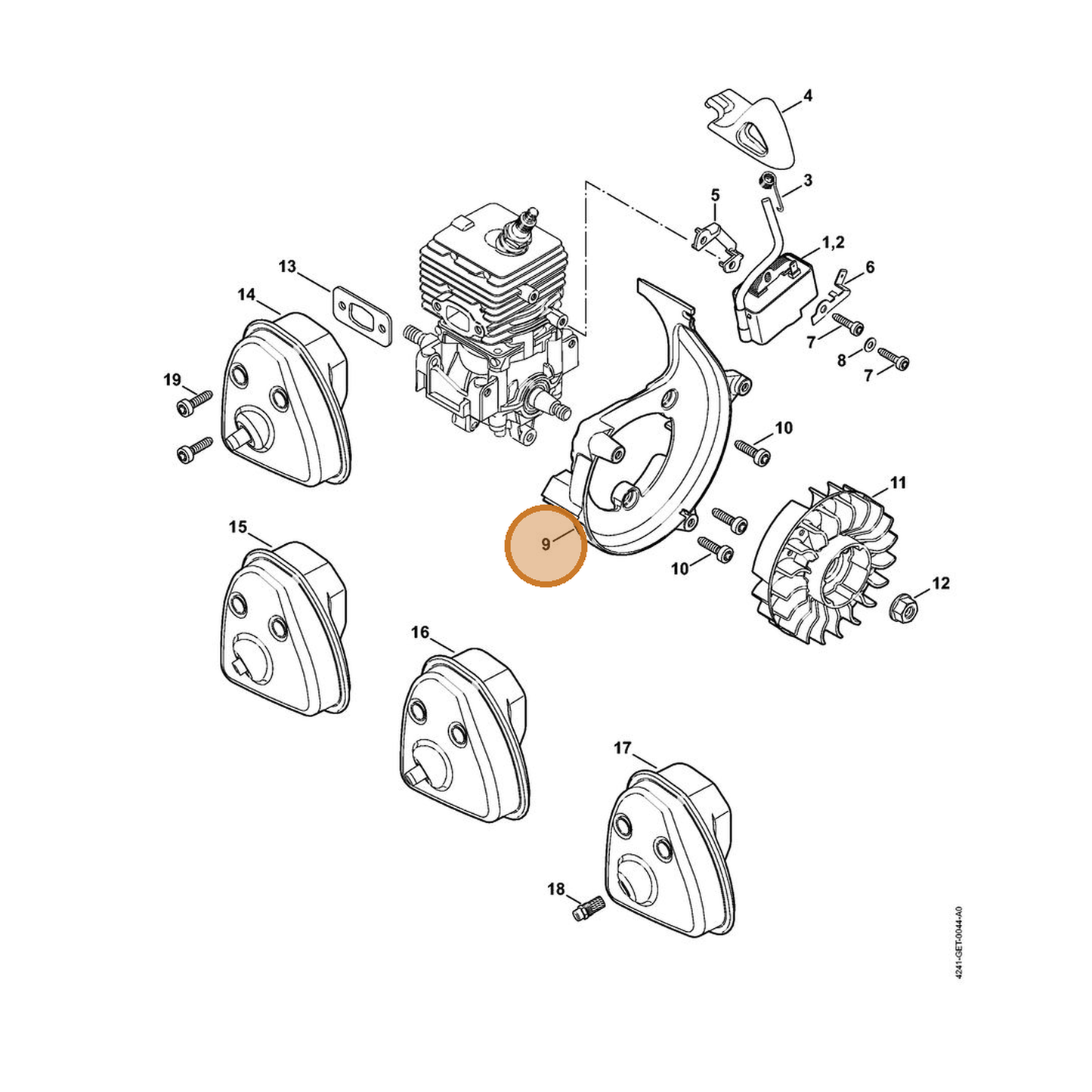 STIHL part 4241-084-1100 — IPL diagram snippet (6x zoom, amber highlight)