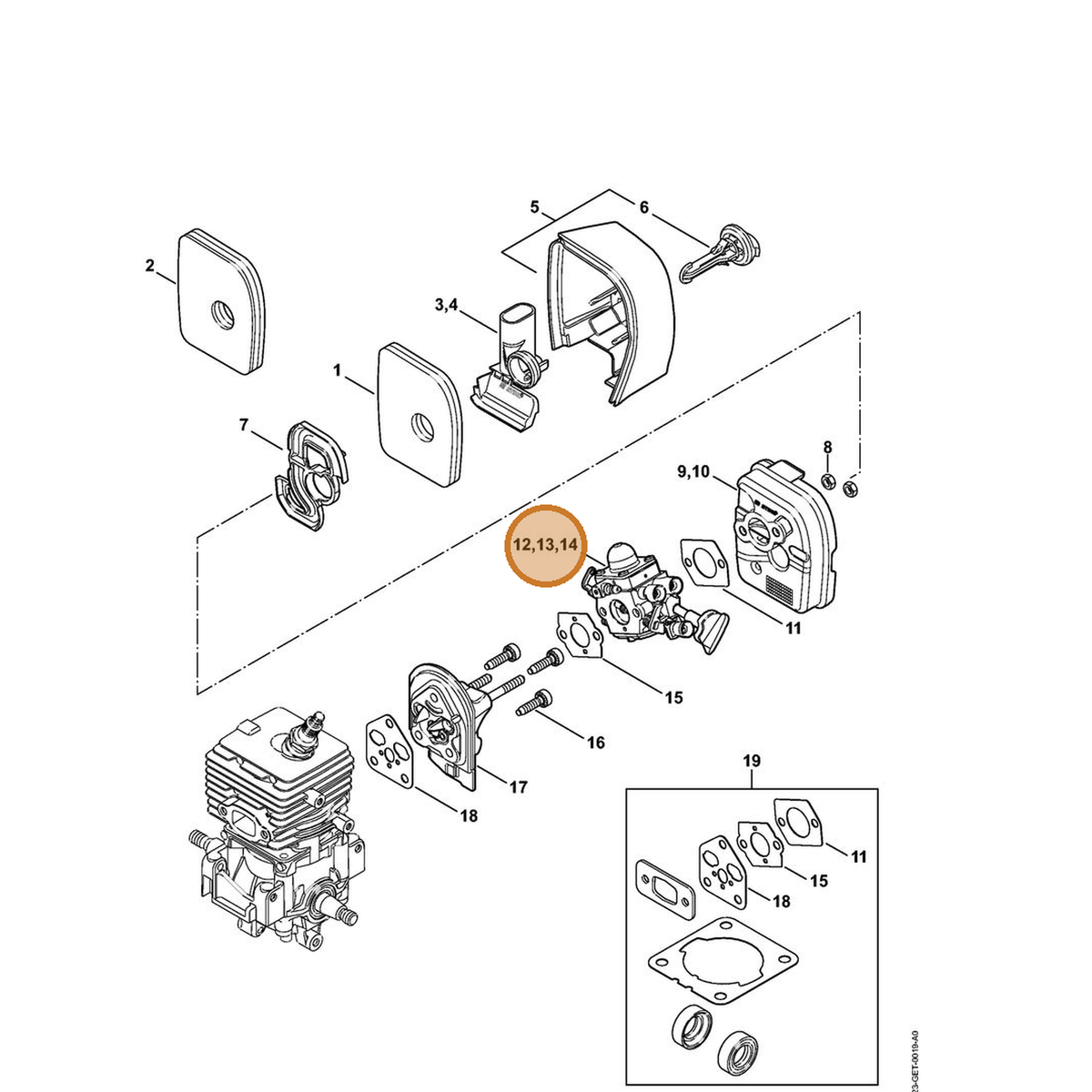 STIHL part 4241-120-0629 — IPL diagram snippet (6x zoom, amber highlight)