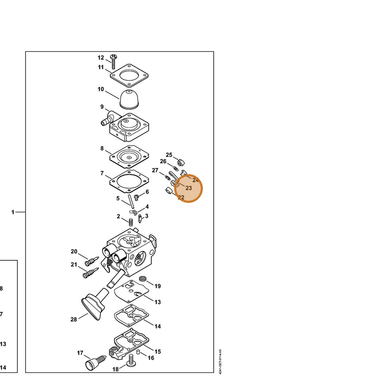 STIHL part 4241-121-3501 — IPL diagram snippet (6x zoom, amber highlight)