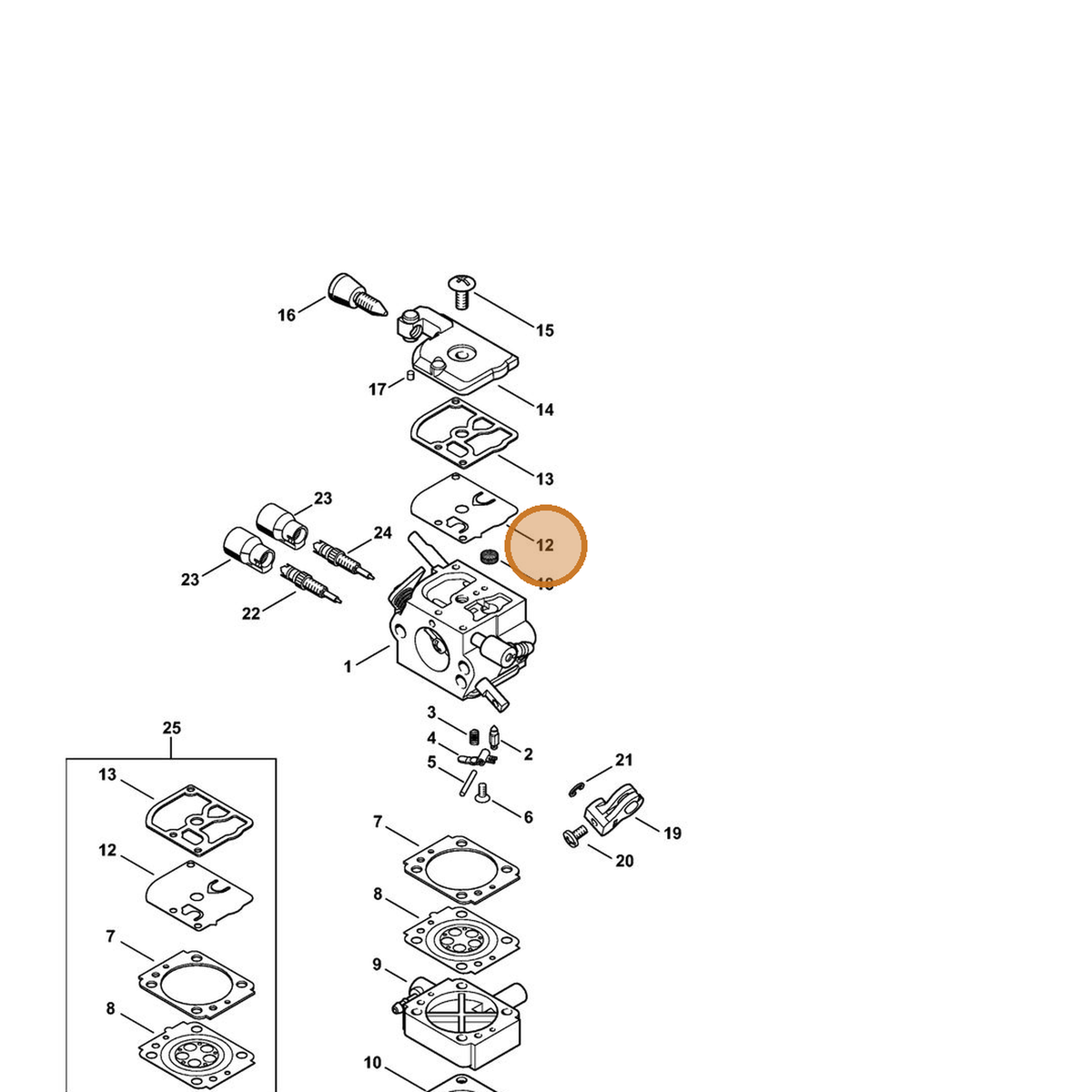 STIHL part 4241-121-4800 — IPL diagram snippet (6x zoom, amber highlight)
