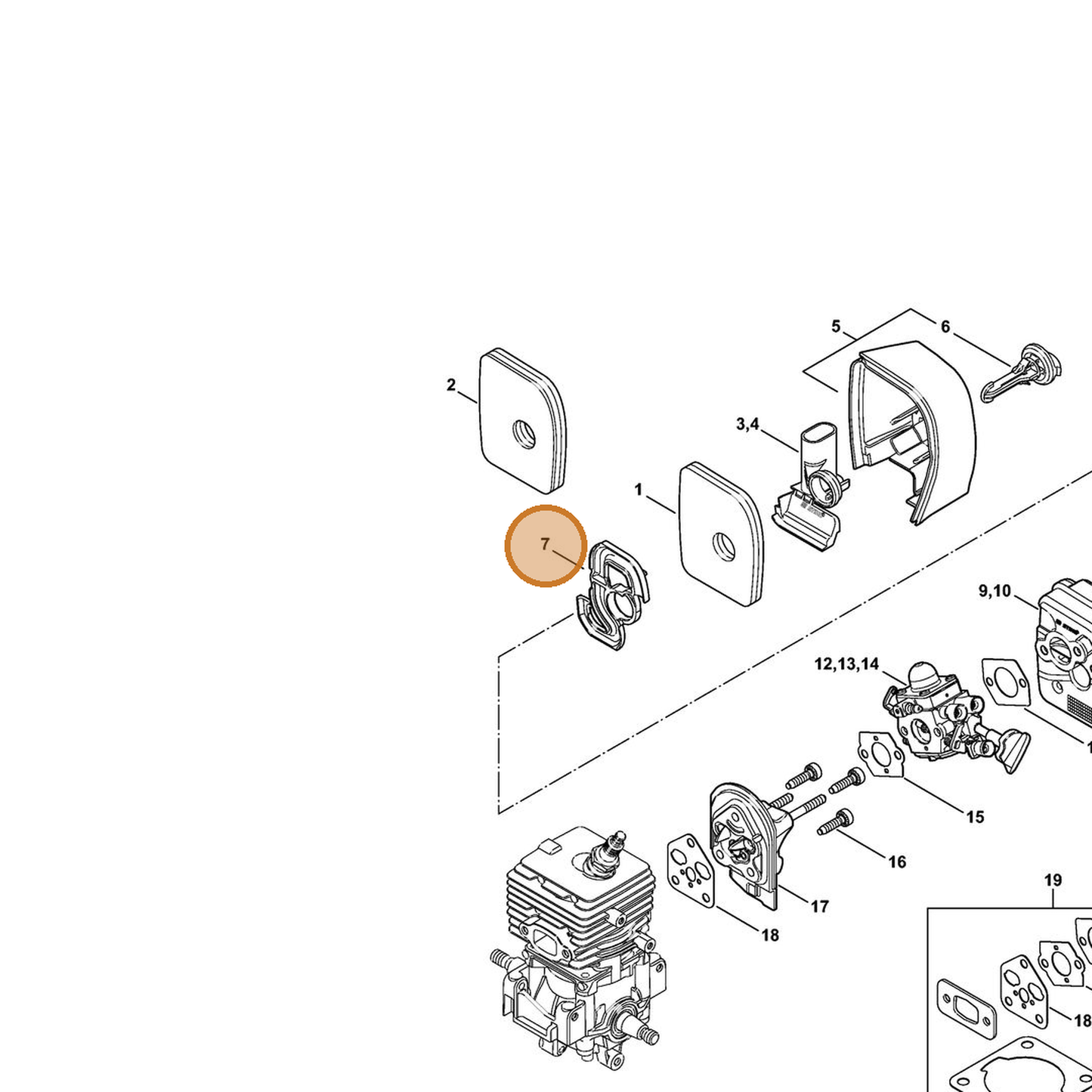 STIHL part 4241-121-6900 — IPL diagram snippet (6x zoom, amber highlight)