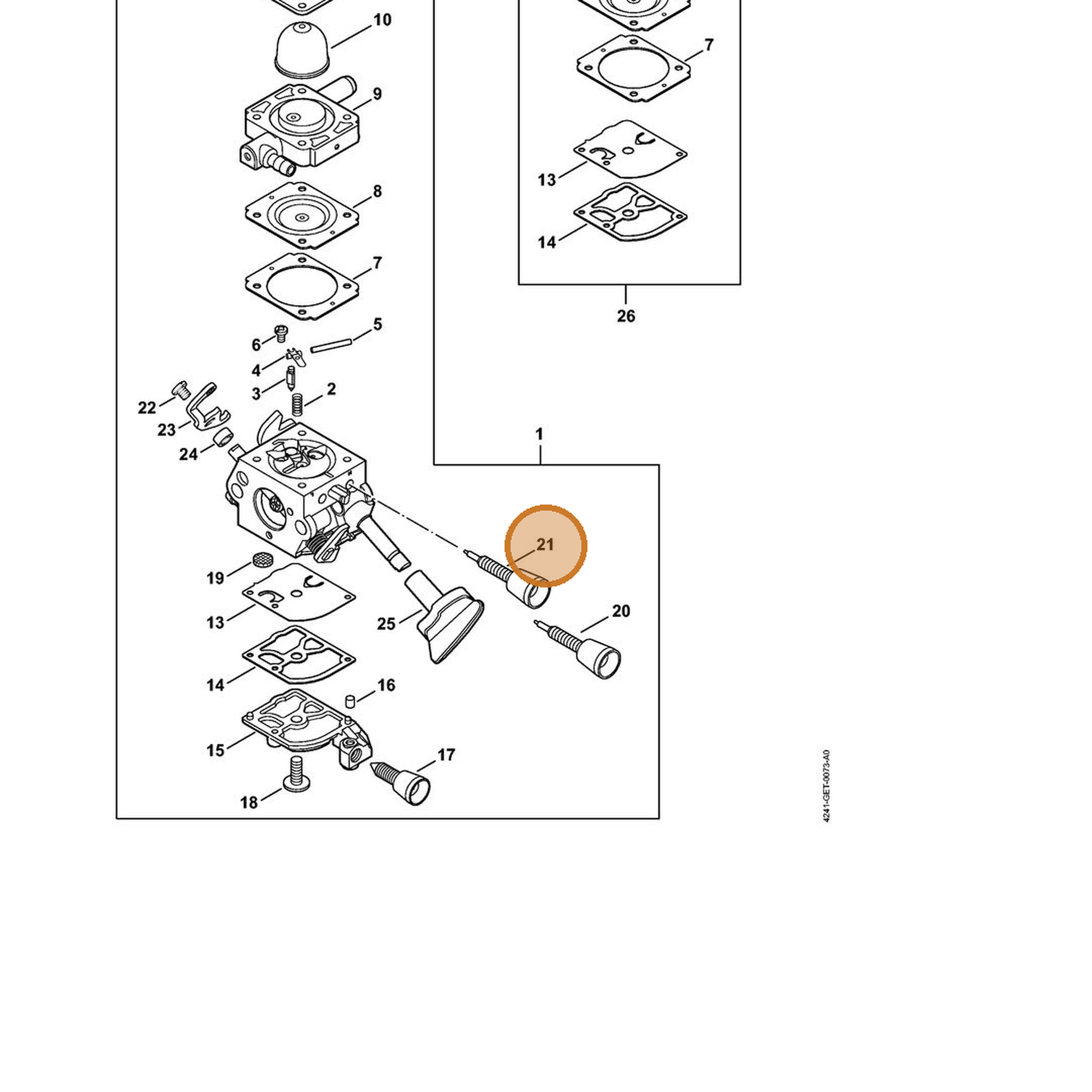 STIHL part 4241-122-6707 — IPL diagram snippet (6x zoom, amber highlight)