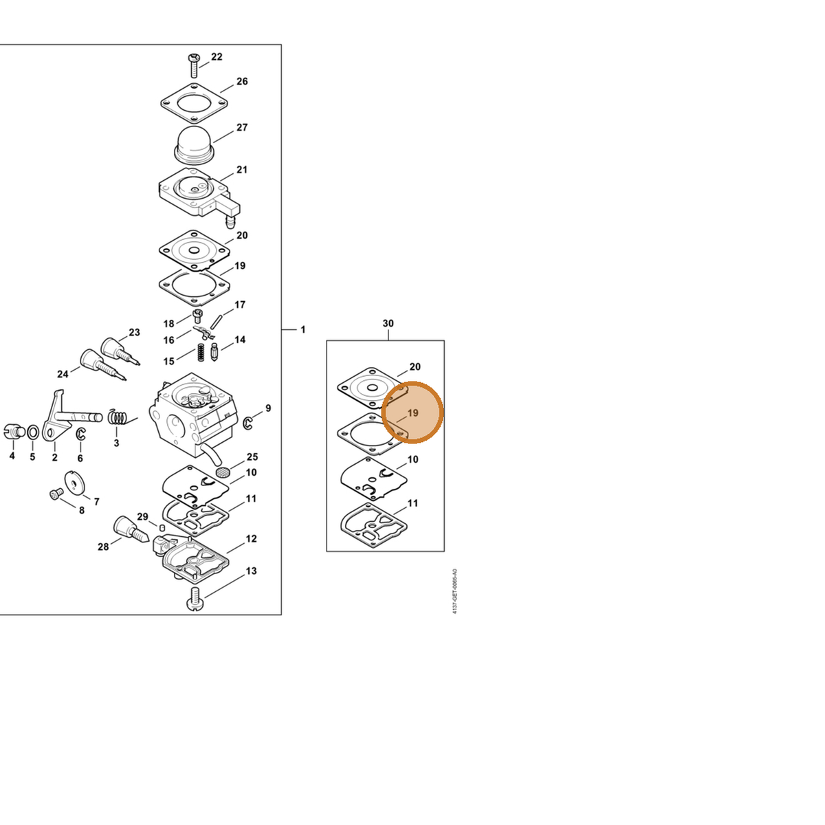 STIHL part 4241-129-0901 — IPL diagram snippet (6x zoom, amber highlight)