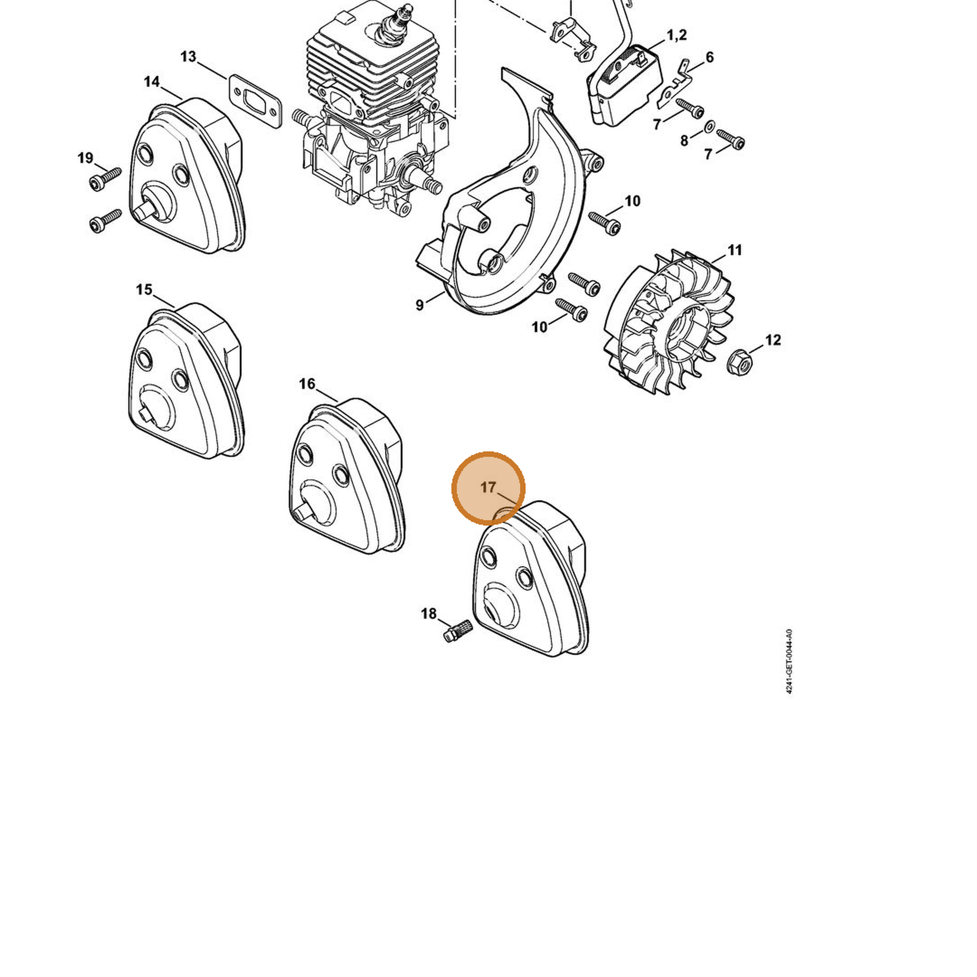 STIHL part 4241-140-0600 — IPL diagram snippet (6x zoom, amber highlight)