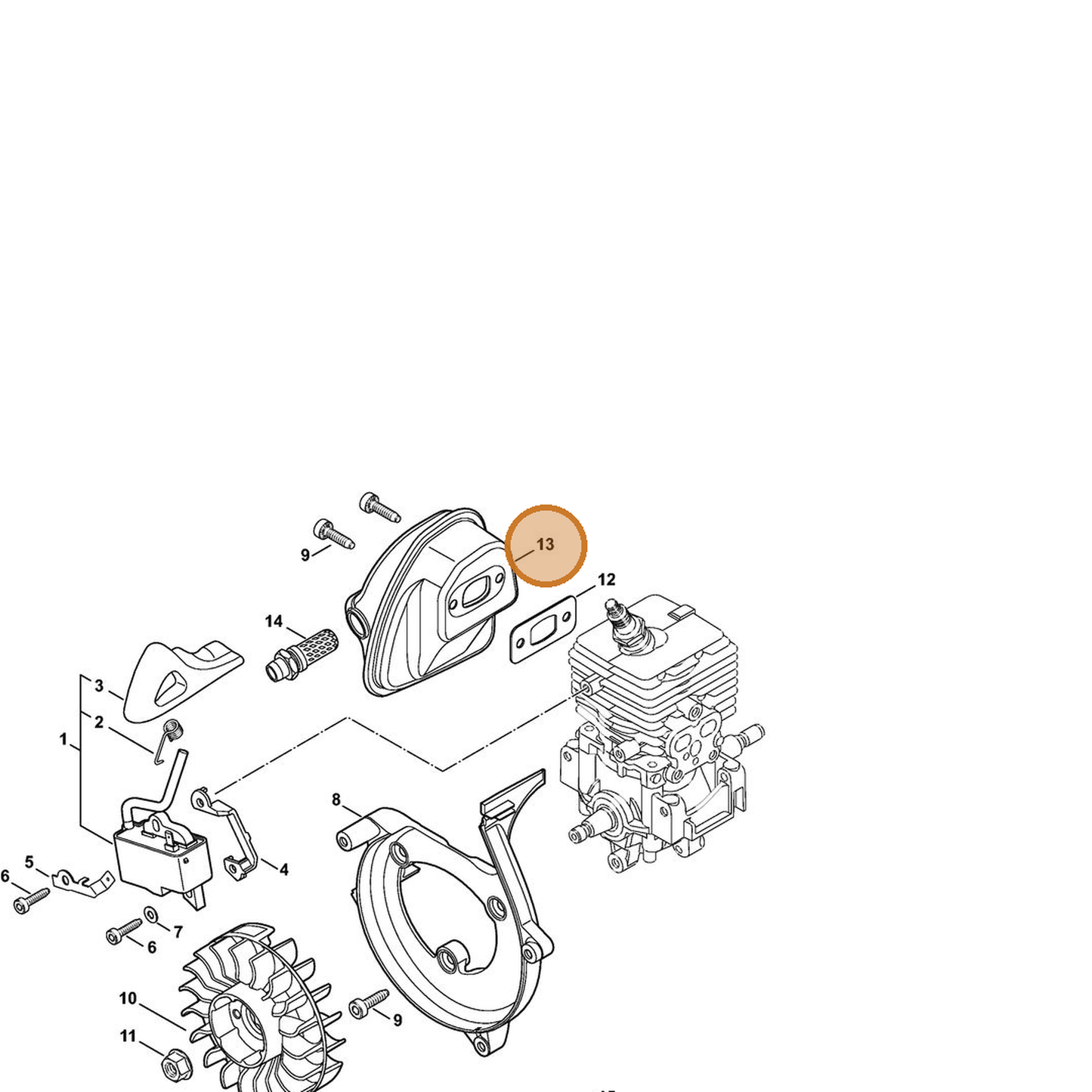 STIHL part 4241-140-0611 — IPL diagram snippet (6x zoom, amber highlight)