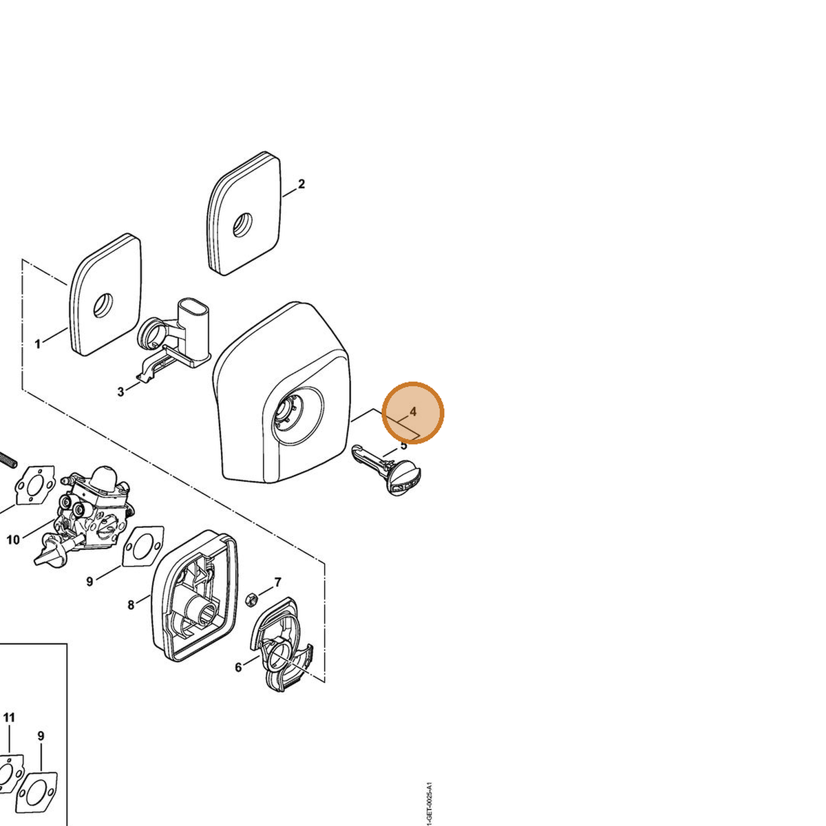 STIHL part 4241-140-1001 — IPL diagram snippet (6x zoom, amber highlight)