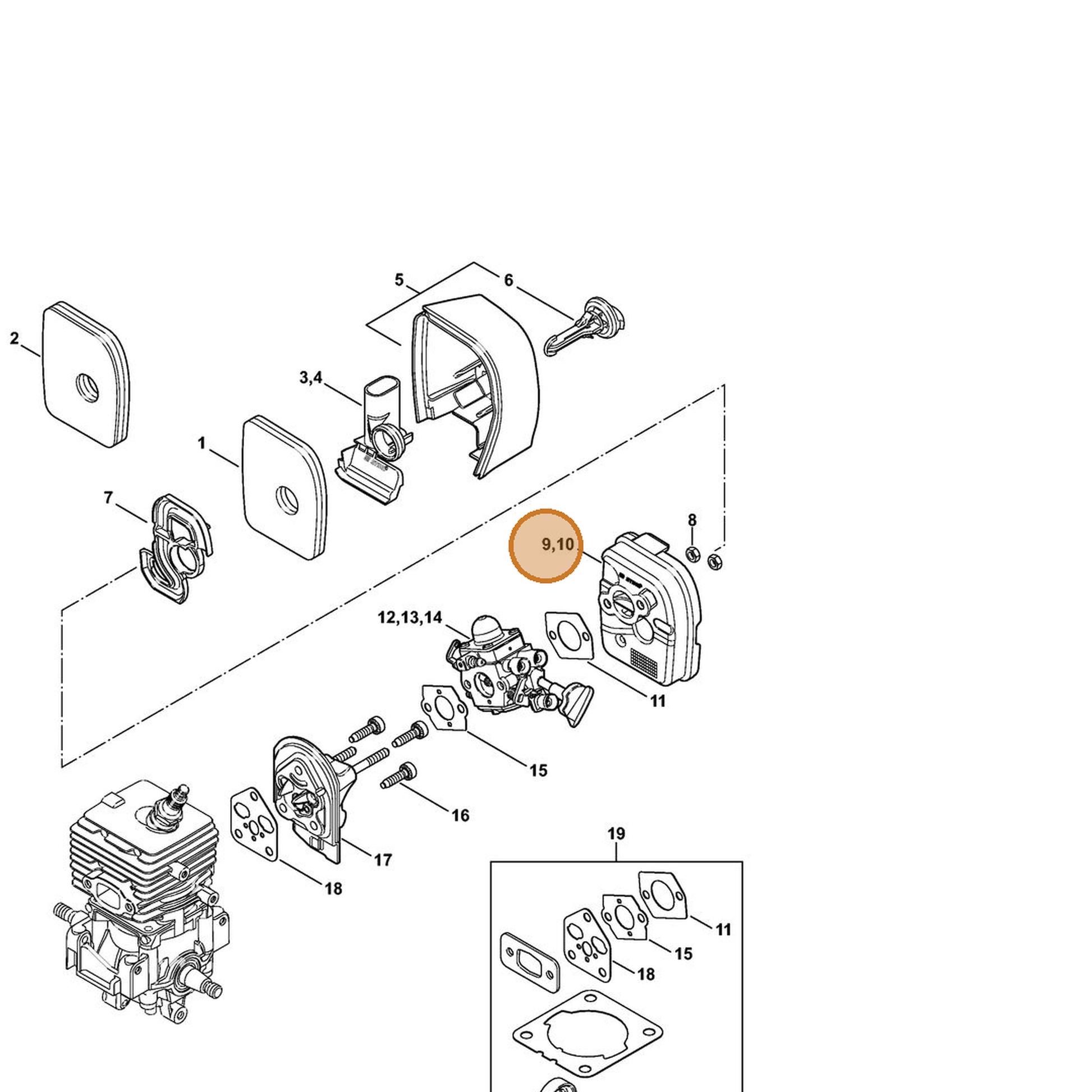 STIHL part 4241-140-2800 — IPL diagram snippet (6x zoom, amber highlight)